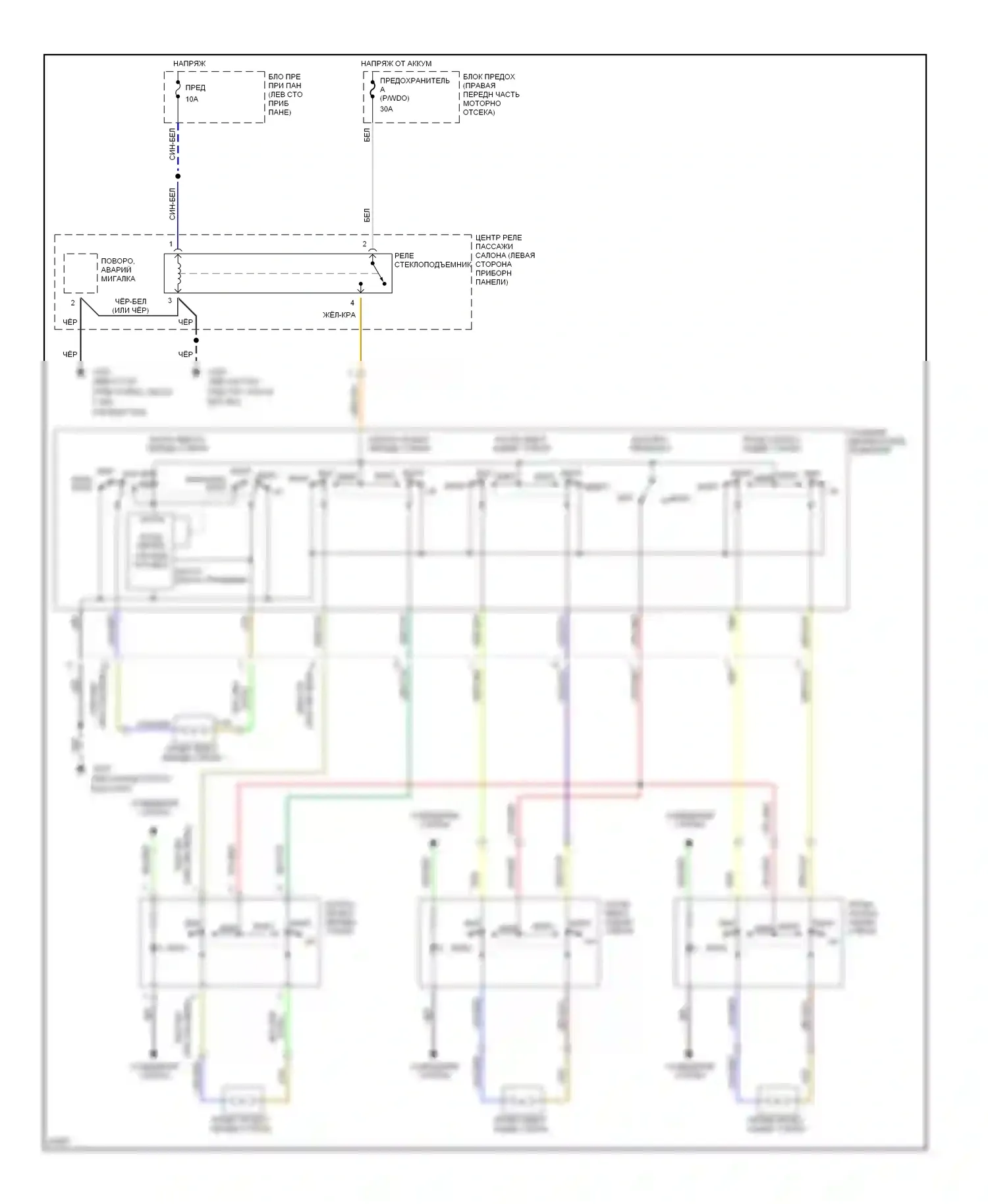 Sonata Hyundai III (1993-1996): Электросхема стеклоподъемника 