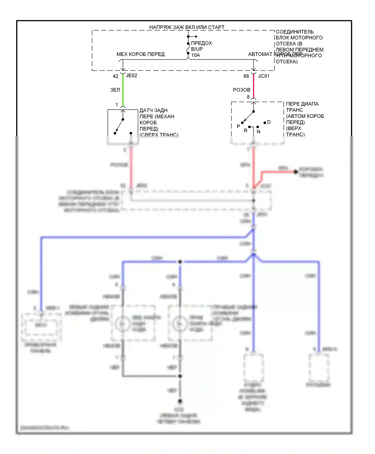 Sonata Hyundai IV рестайлинг (2001-2012): Электросхема фонарей заднего хода 