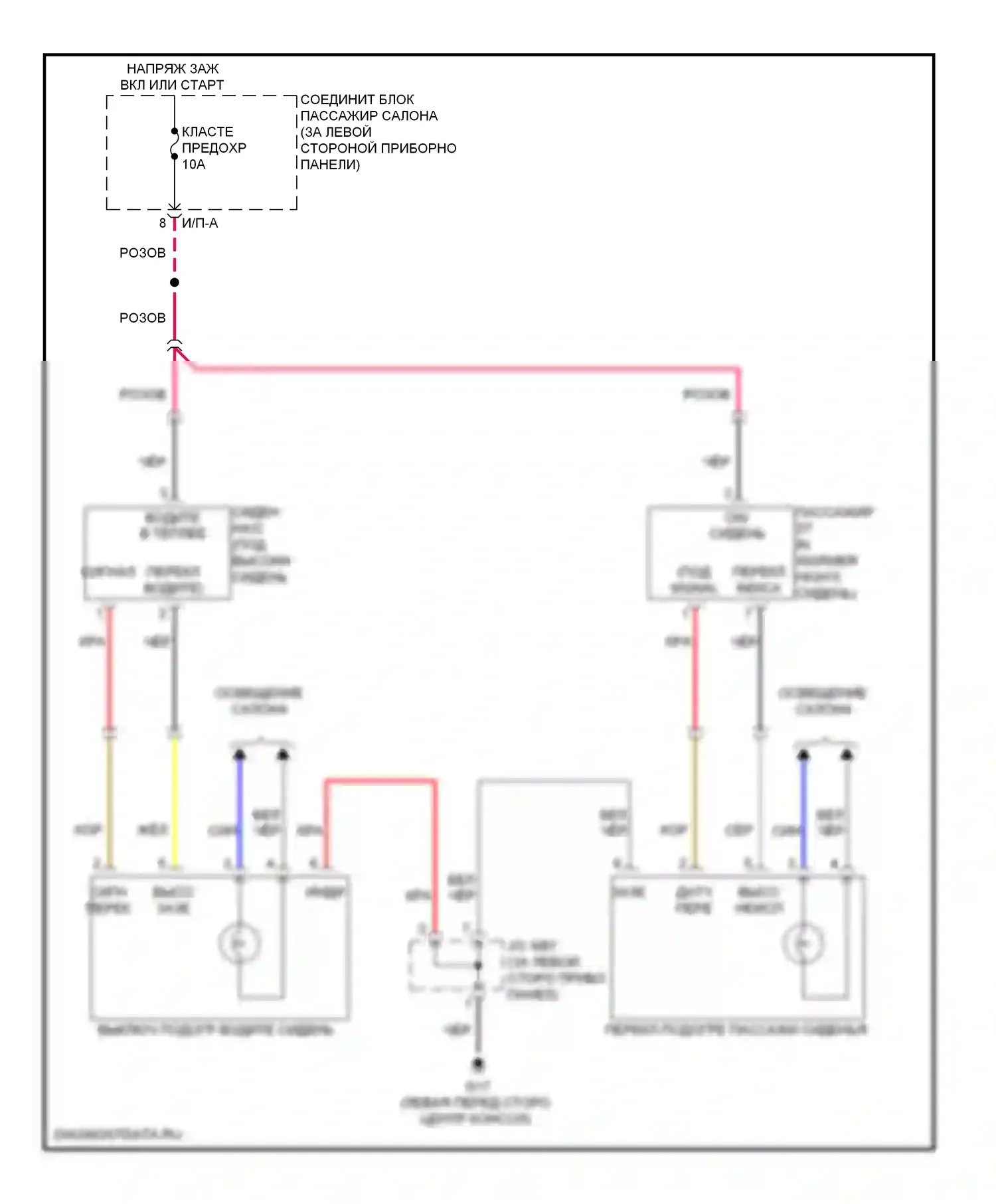 Sonata Hyundai IV рестайлинг (2001-2012): Электросхема подогрева сидений, без блока подогрева сидений 