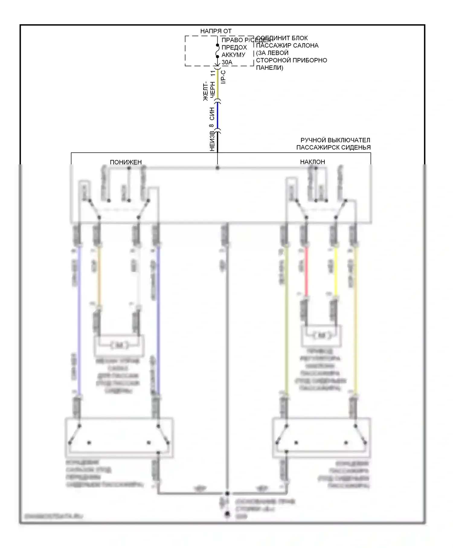 Sonata Hyundai IV рестайлинг (2001-2012): Электросхема сиденья питания для пассажиров 