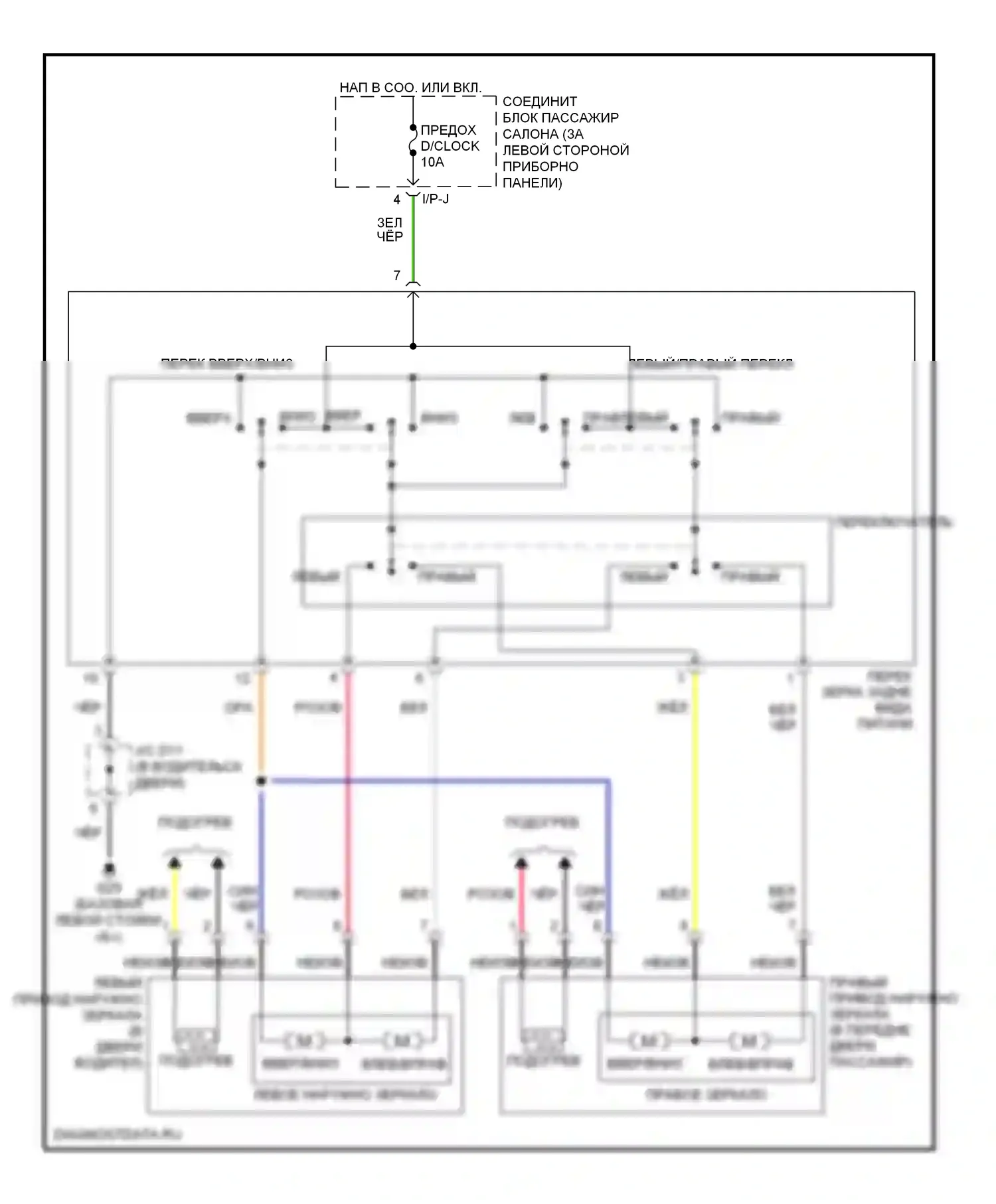 Sonata Hyundai IV рестайлинг (2001-2012): Электросхема управления зеркалами заднего вида 