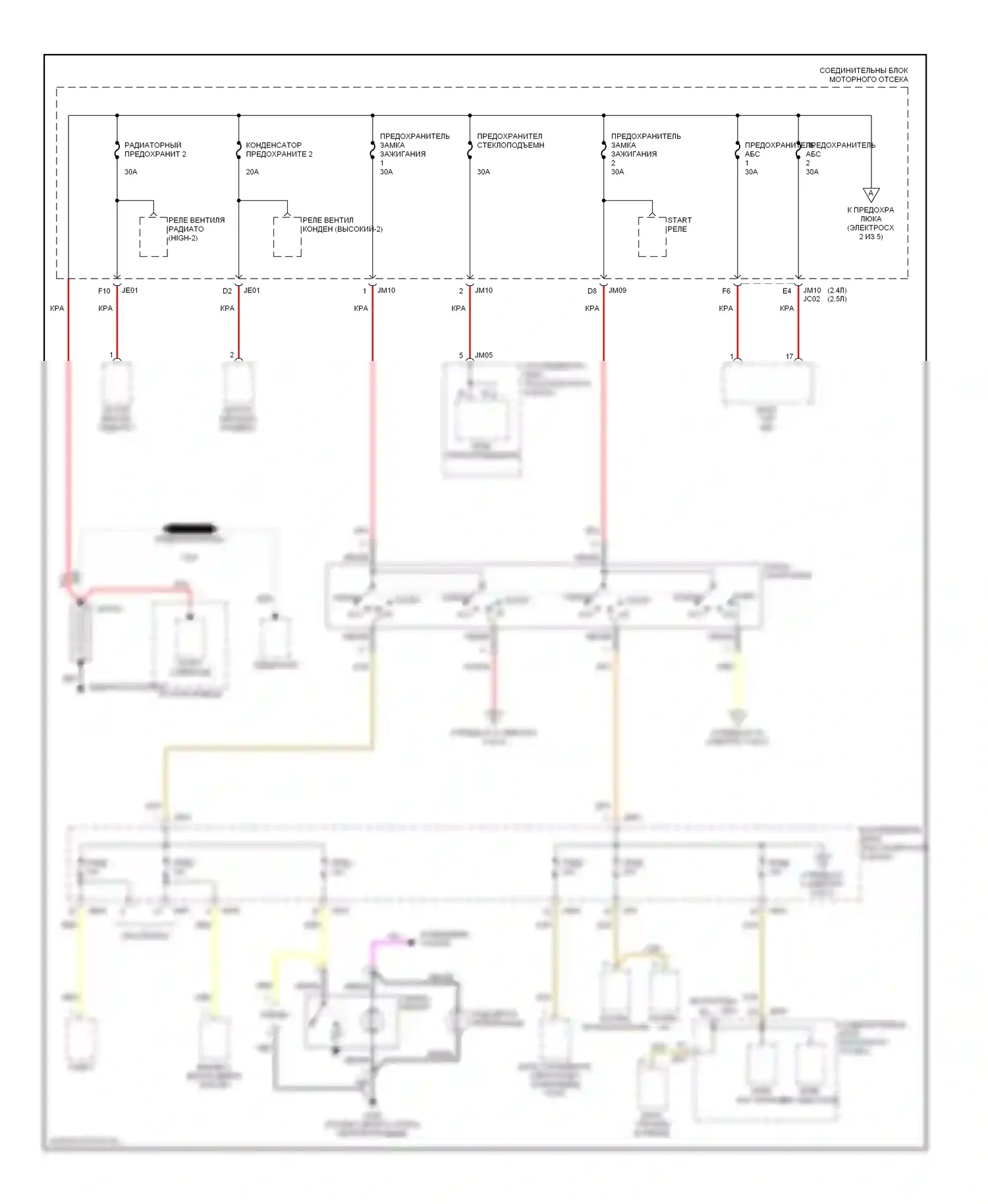 Sonata Hyundai IV (1998-2001): Электросхема блока предохранителей реле (1 из 5) 