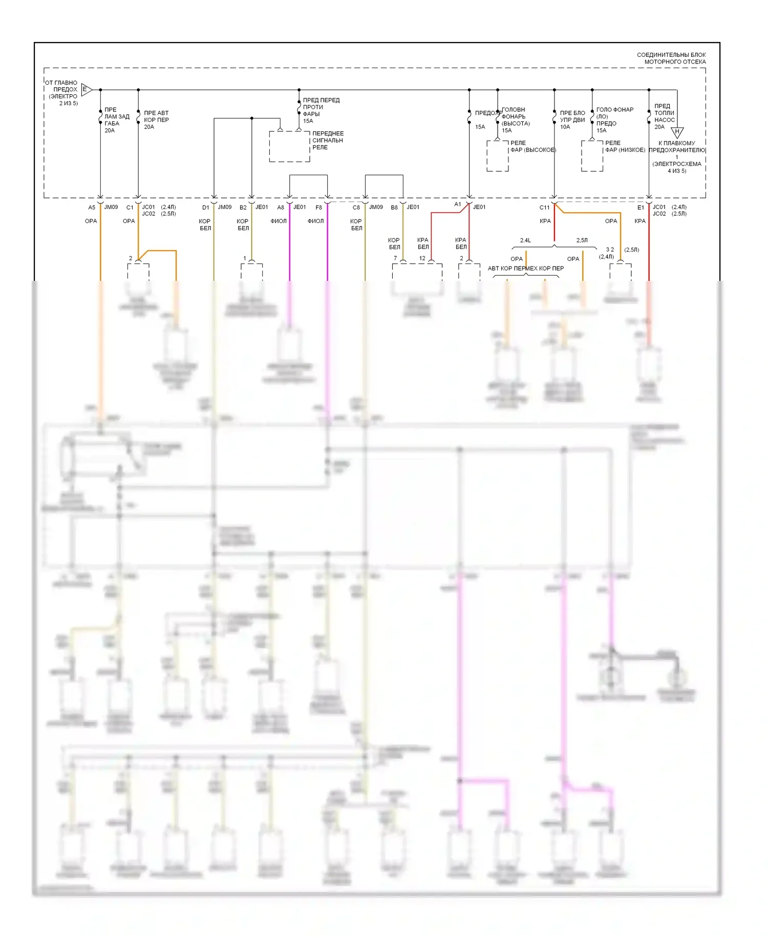 Sonata Hyundai IV (1998-2001): Электросхема блока предохранителей реле (3 из 5) 