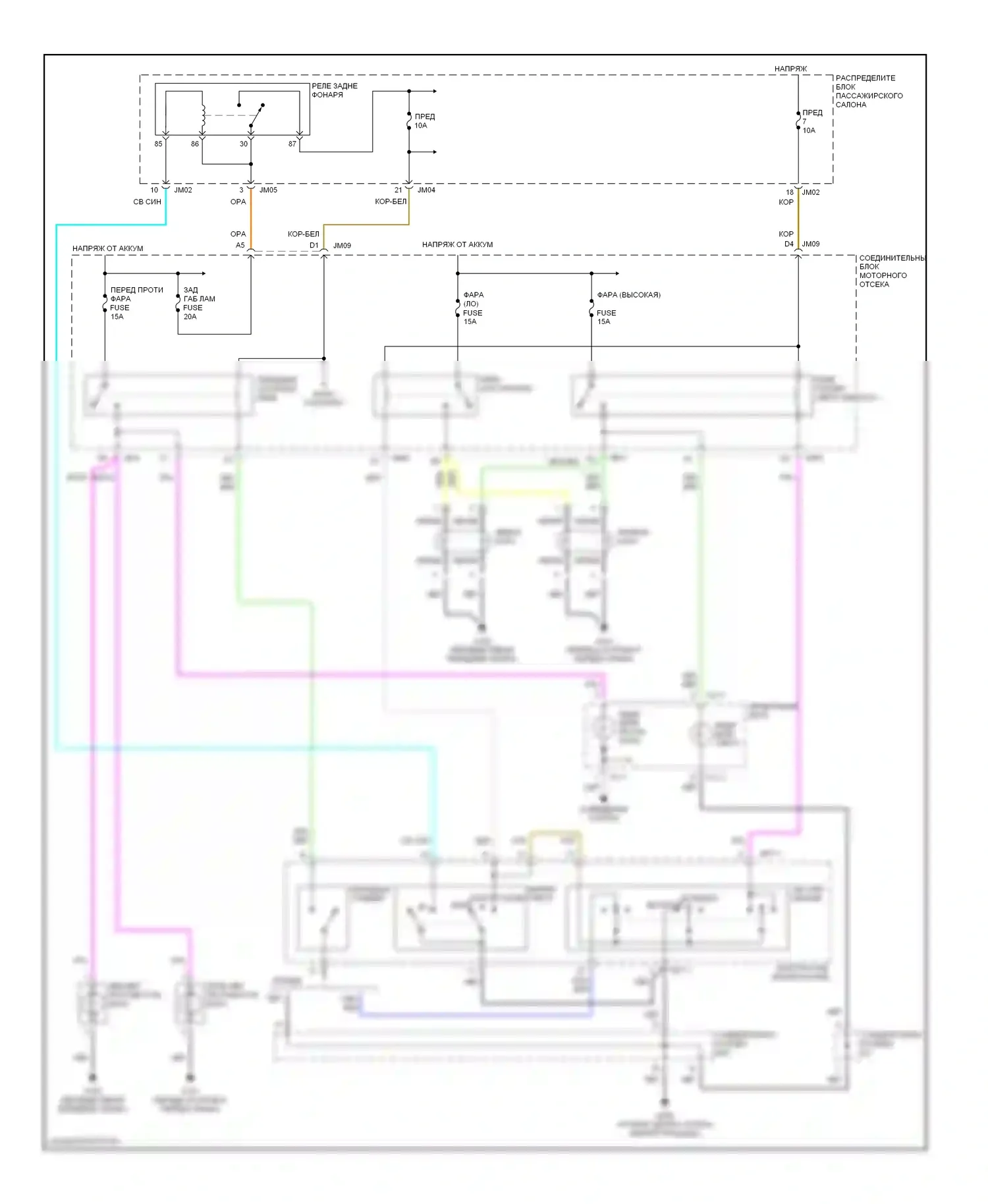 Sonata Hyundai IV (1998-2001): Электросхема фар, без дрели 