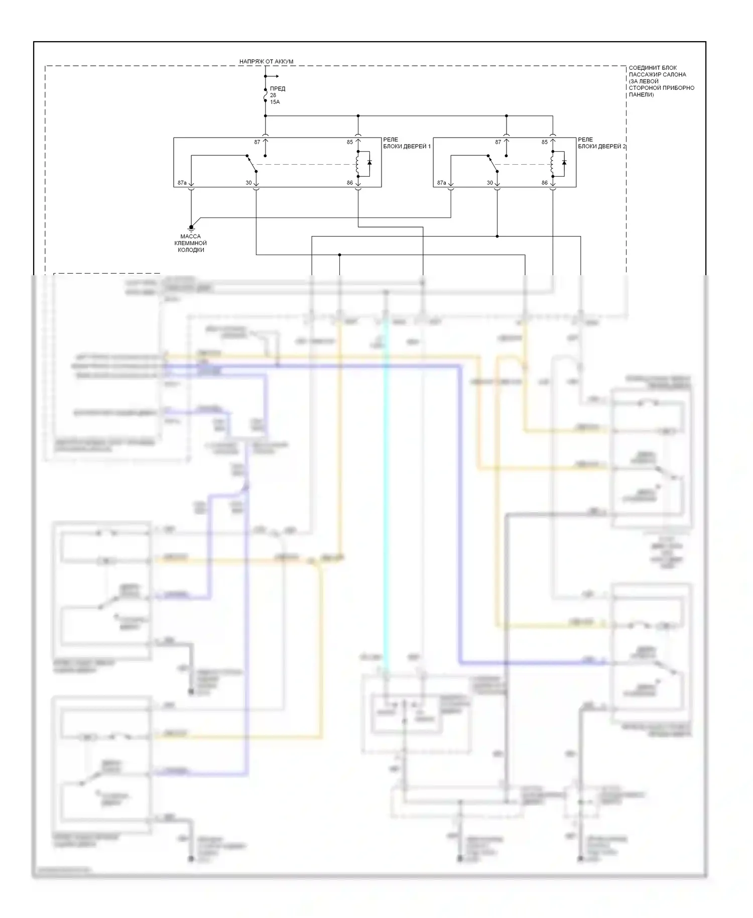 Sonata Hyundai IV (1998-2001): Электросхема замка силовой двери 