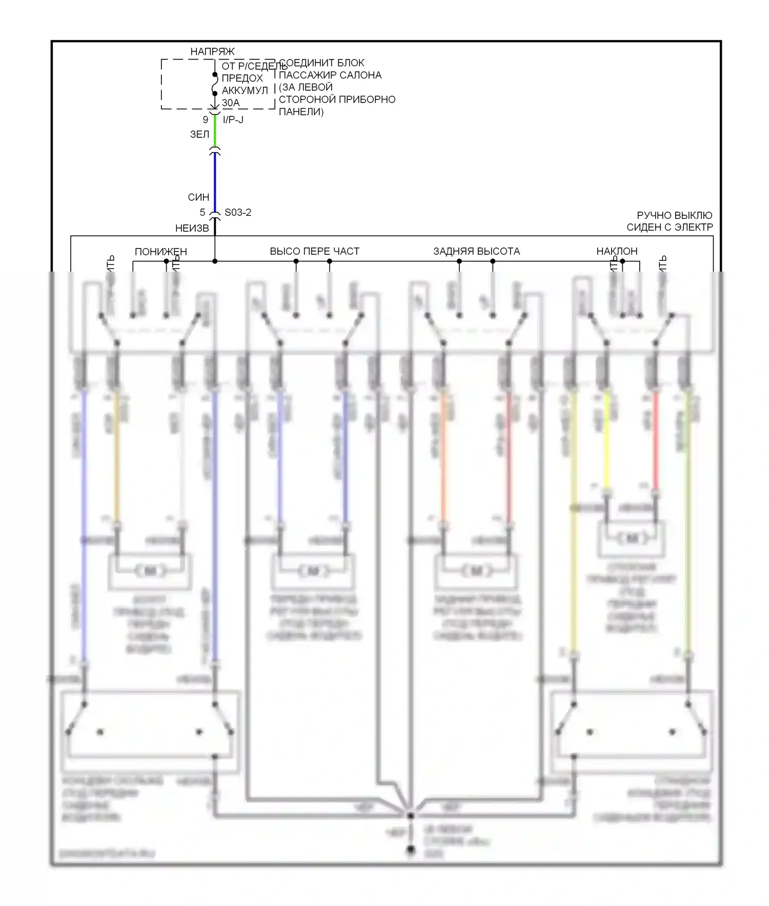 Sonata Hyundai V рестайлинг (2007-2010): Электросхема силового сиденья 