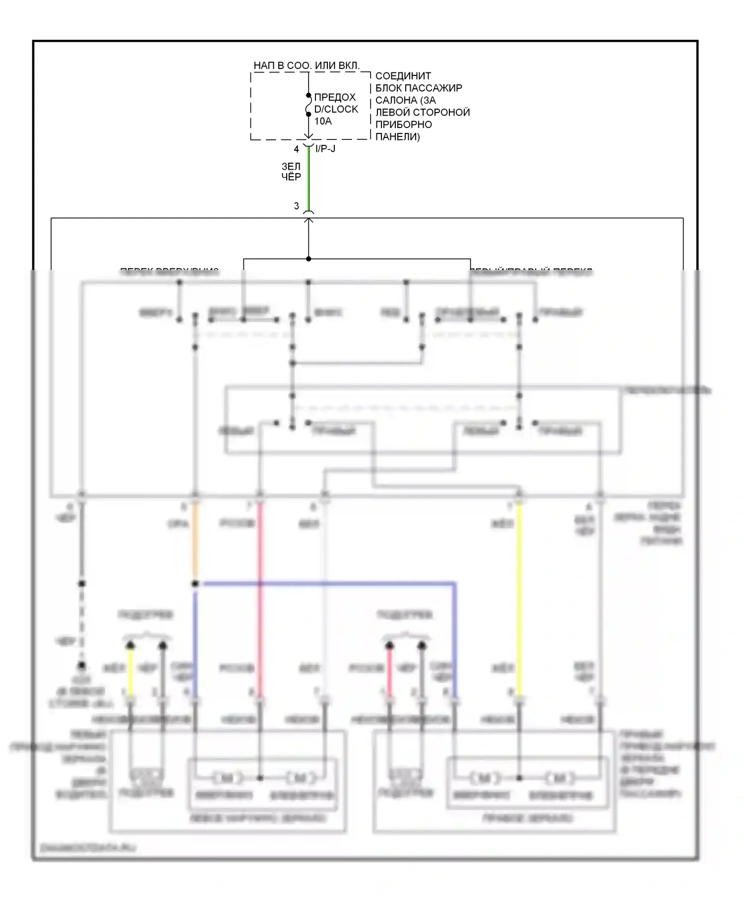 Sonata Hyundai V рестайлинг (2007-2010): Электросхема управления зеркалами заднего вида 