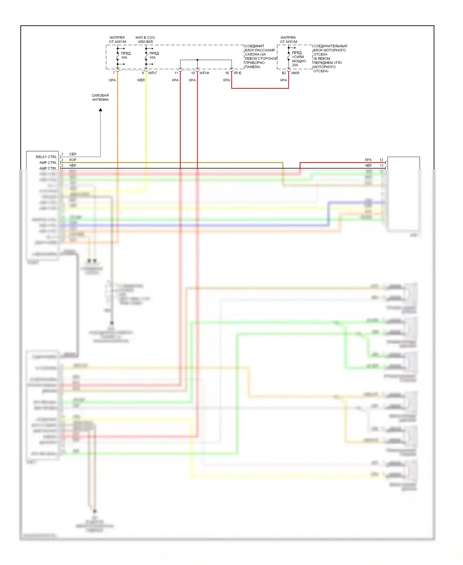 Sonata Hyundai V (2004-2007): Электросхема магнитолы, с усилителем 