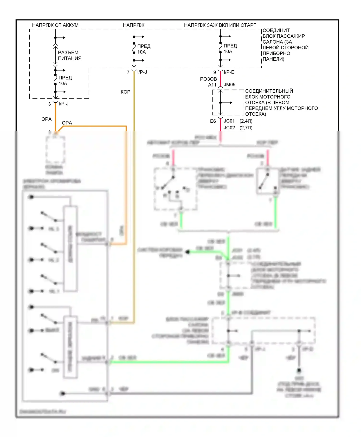 Sonata Hyundai V (2004-2007): Электросхема электрохромного зеркала, с homelink 