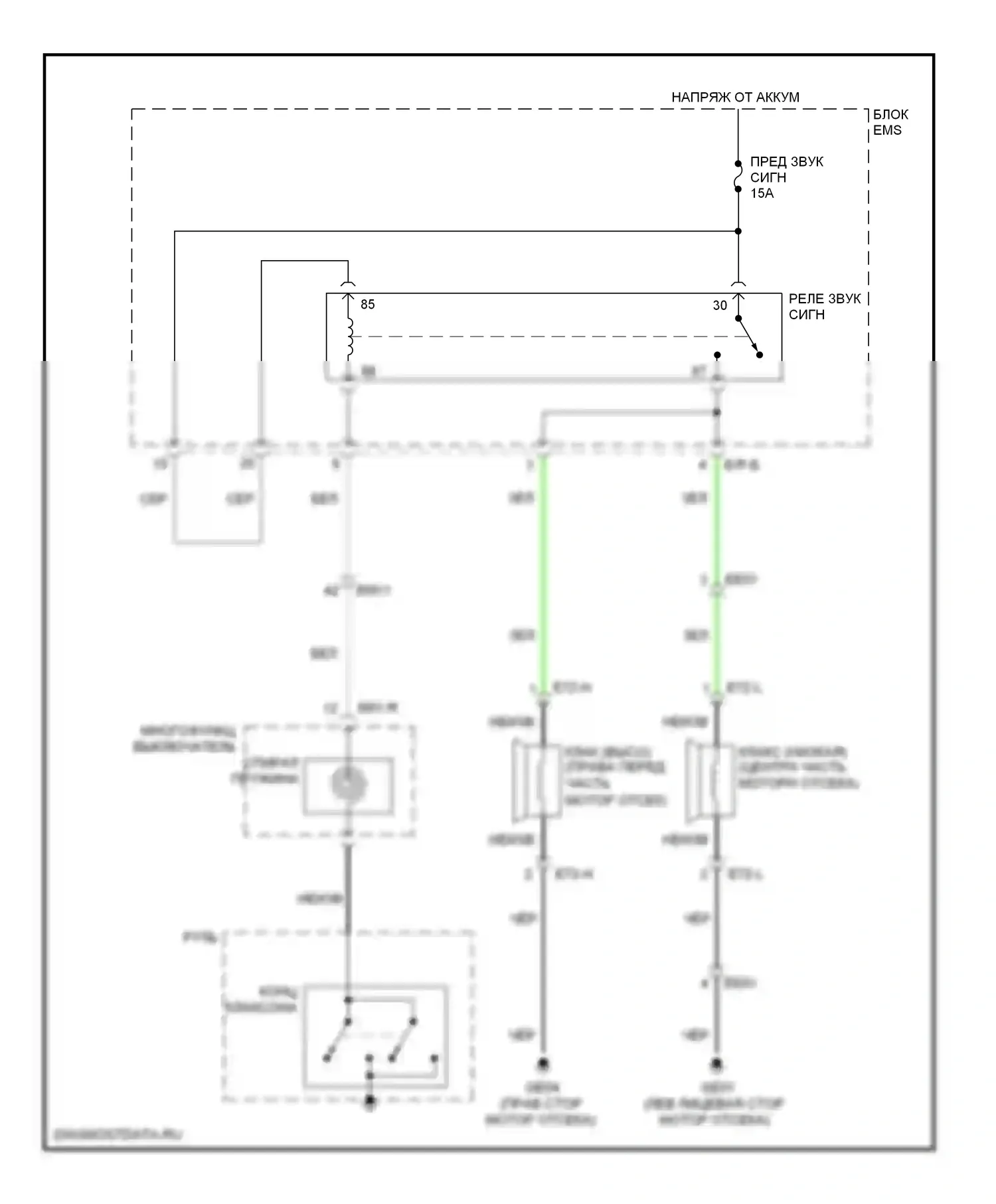 Sonata Hyundai VI (2009-2014): Электросхема клаксона, гибридная 