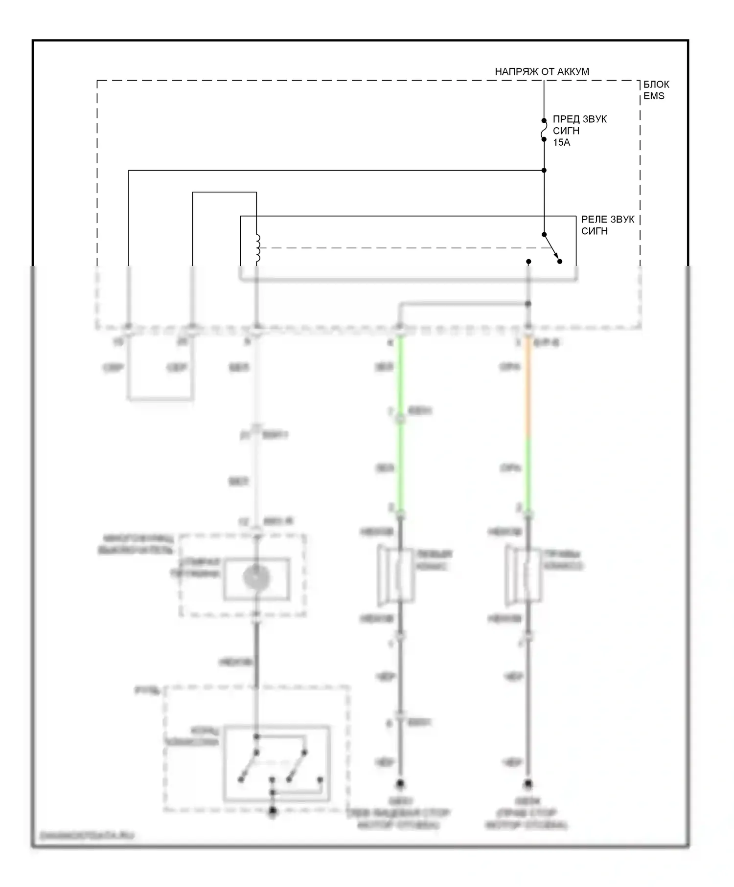 Sonata Hyundai VI (2009-2014): Электросхема клаксона, кроме гибридной 