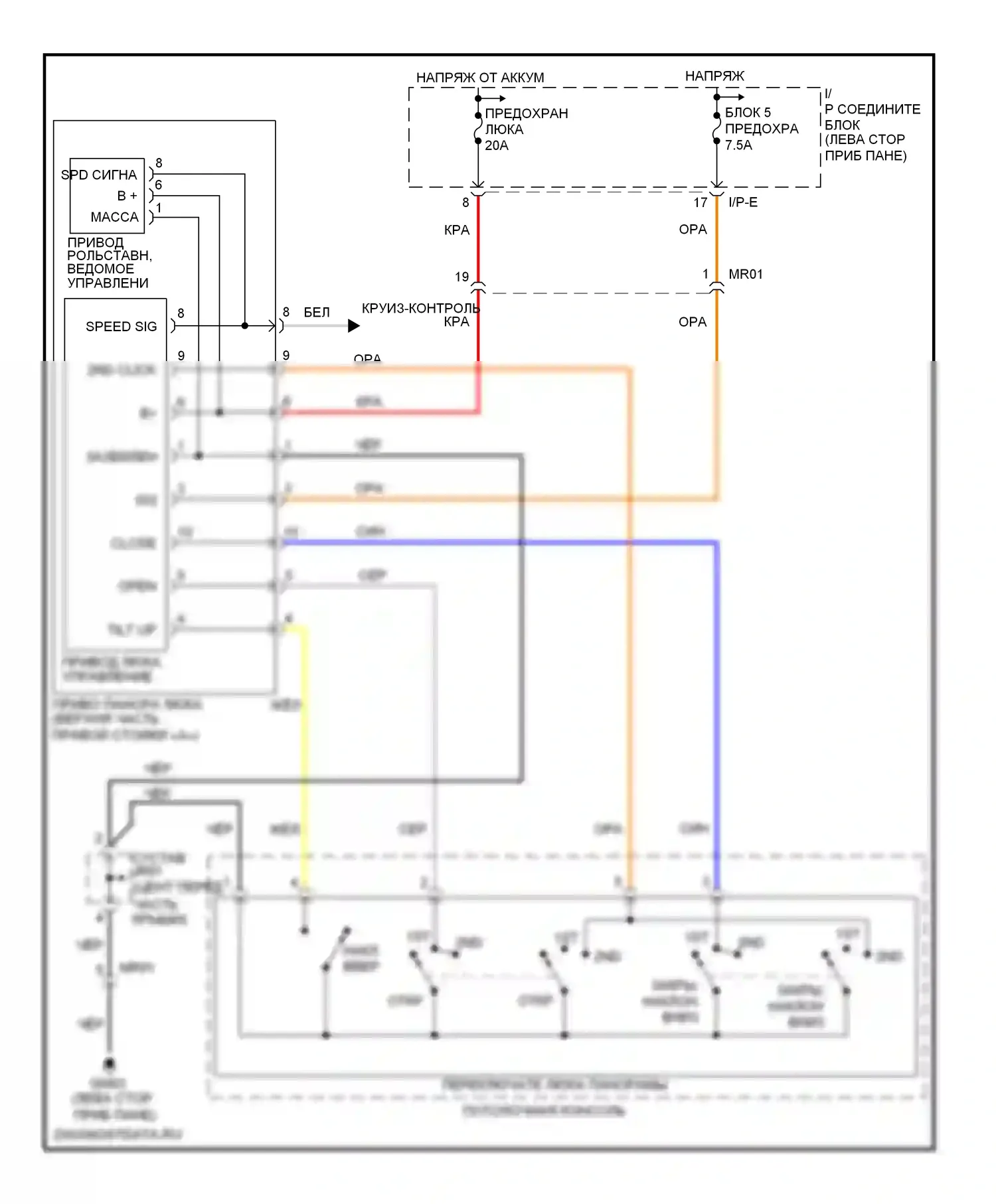 Sonata Hyundai VI (2009-2014): Электросхема складной крыши/люка, гибридная 