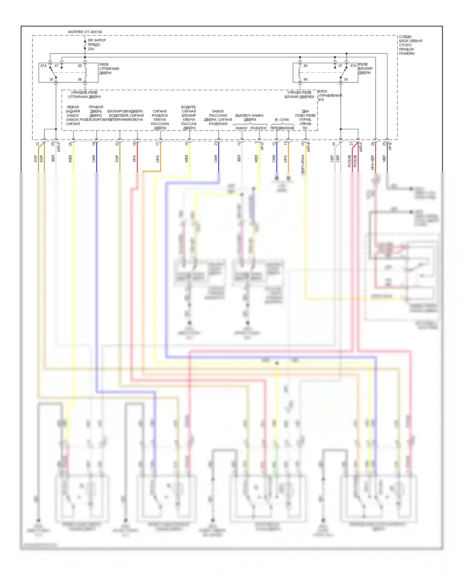 Sonata Hyundai VI (2009-2014): Электросхема центрального замка, гибридная 