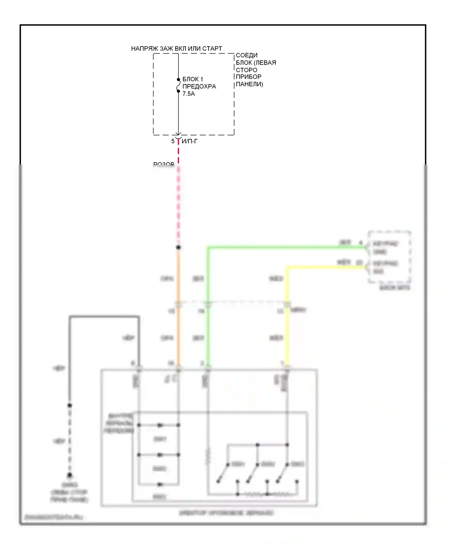 Sonata Hyundai VI (2009-2014): Электрохромная электросхема зеркала, кроме гибрида с тму 
