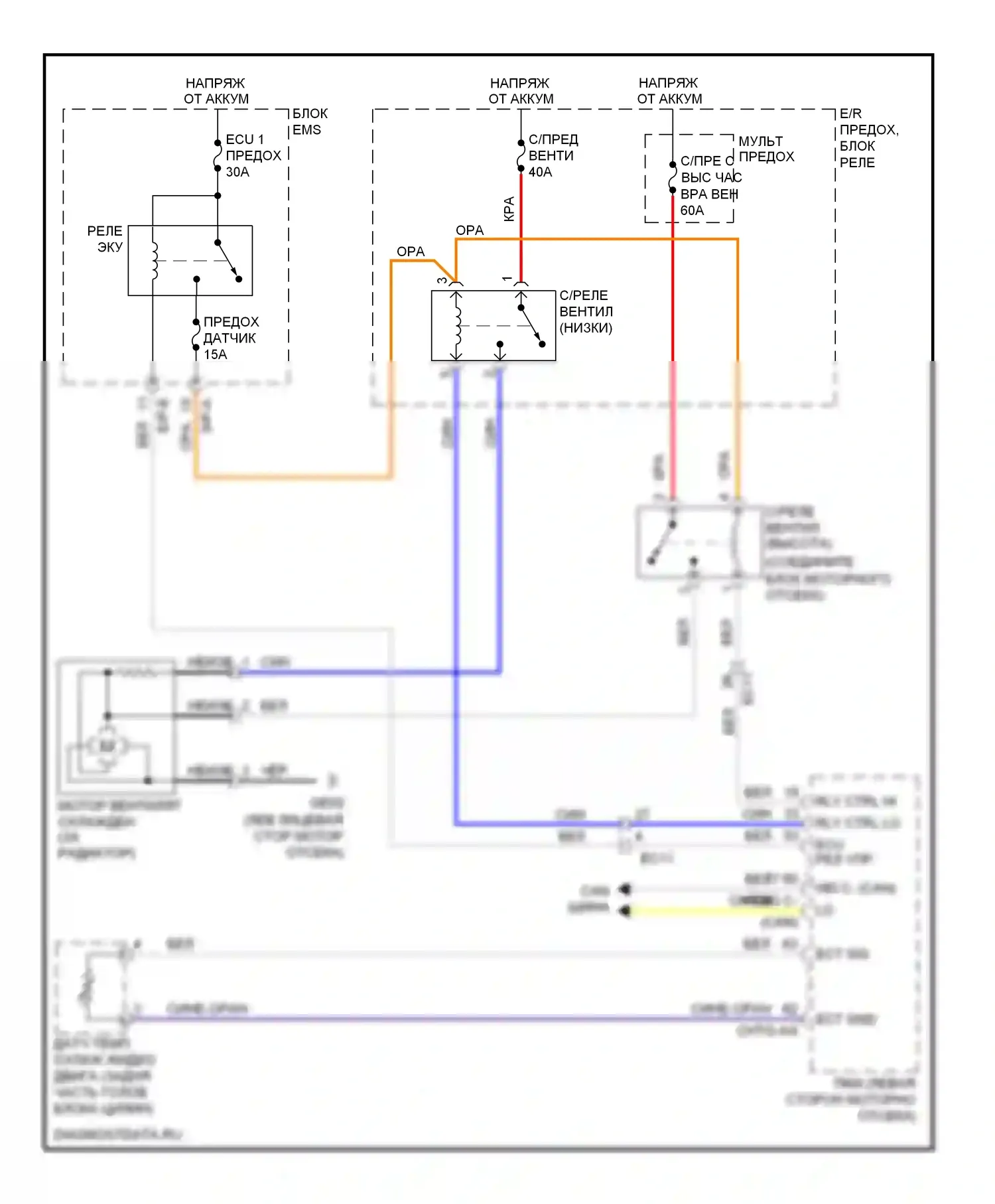 Sonata Hyundai VI (2009-2014): 2.0л, электросхема вентилятора охлаждения 