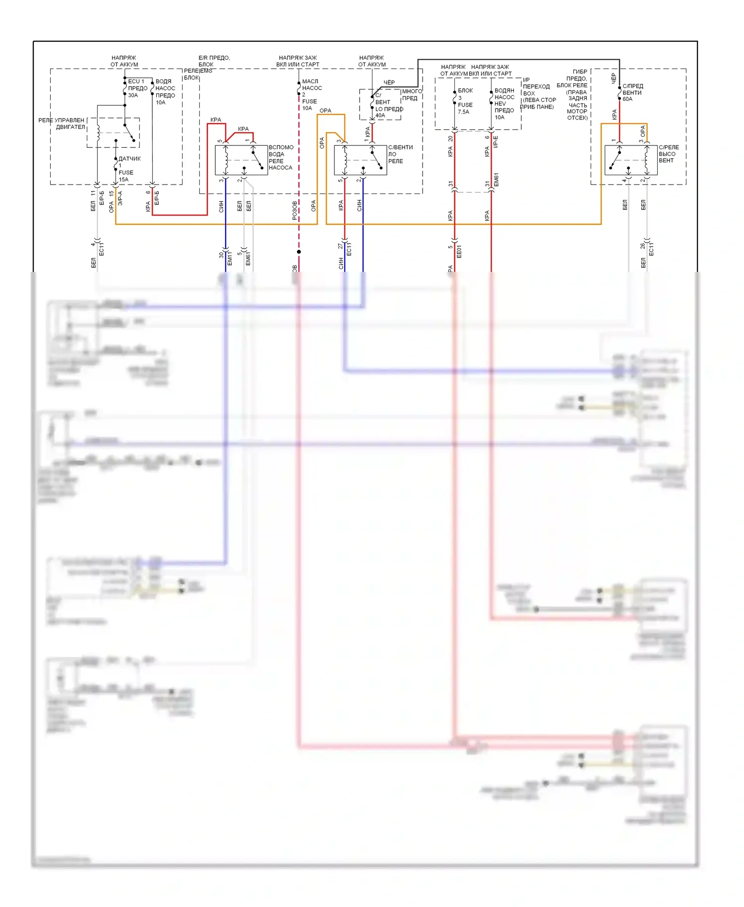 Sonata Hyundai VI (2009-2014): 2.4л гибрид, электросхема вентилятора охлаждения 