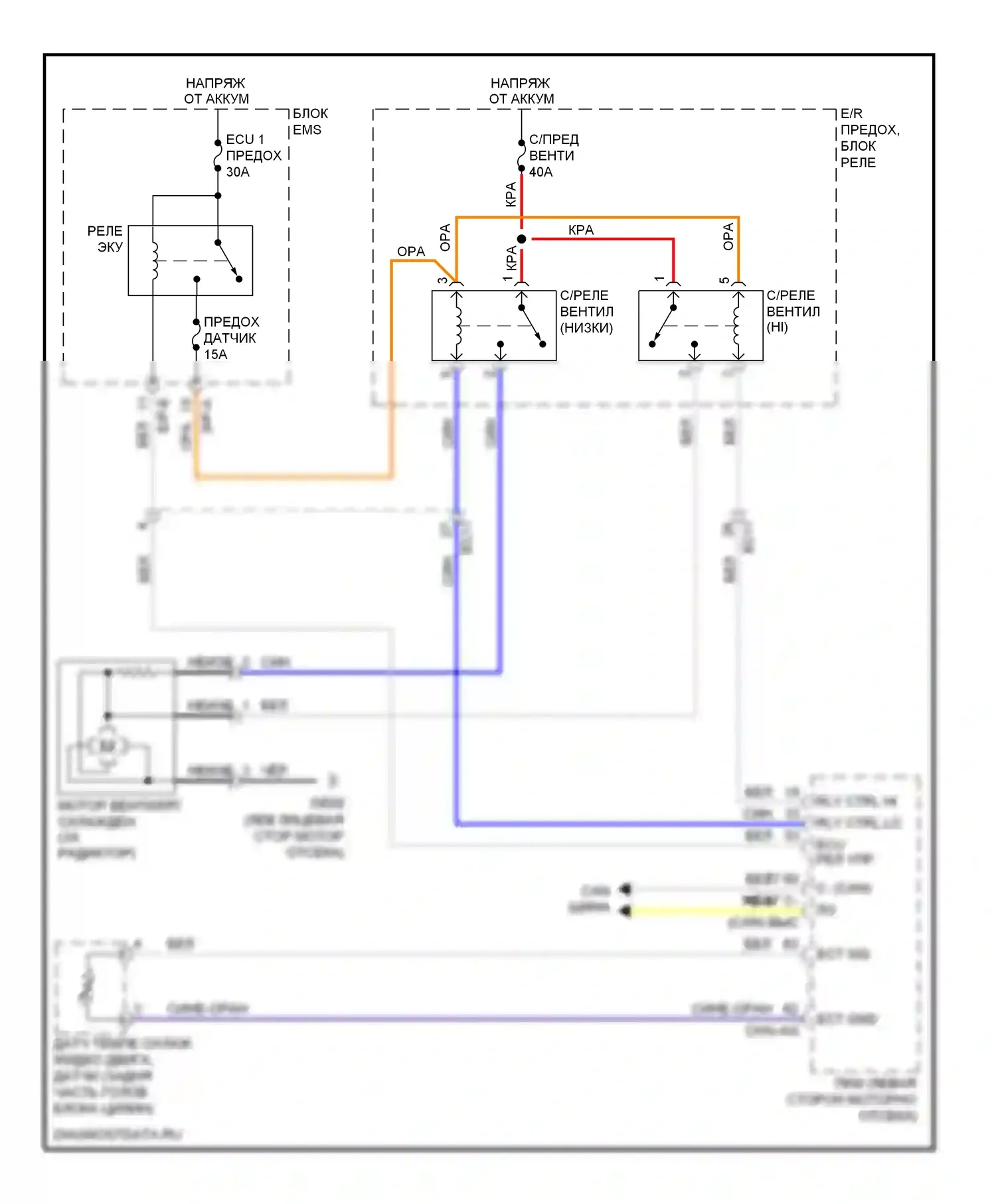 Sonata Hyundai VI (2009-2014): 2.4l, электросхема вентилятора охлаждения 