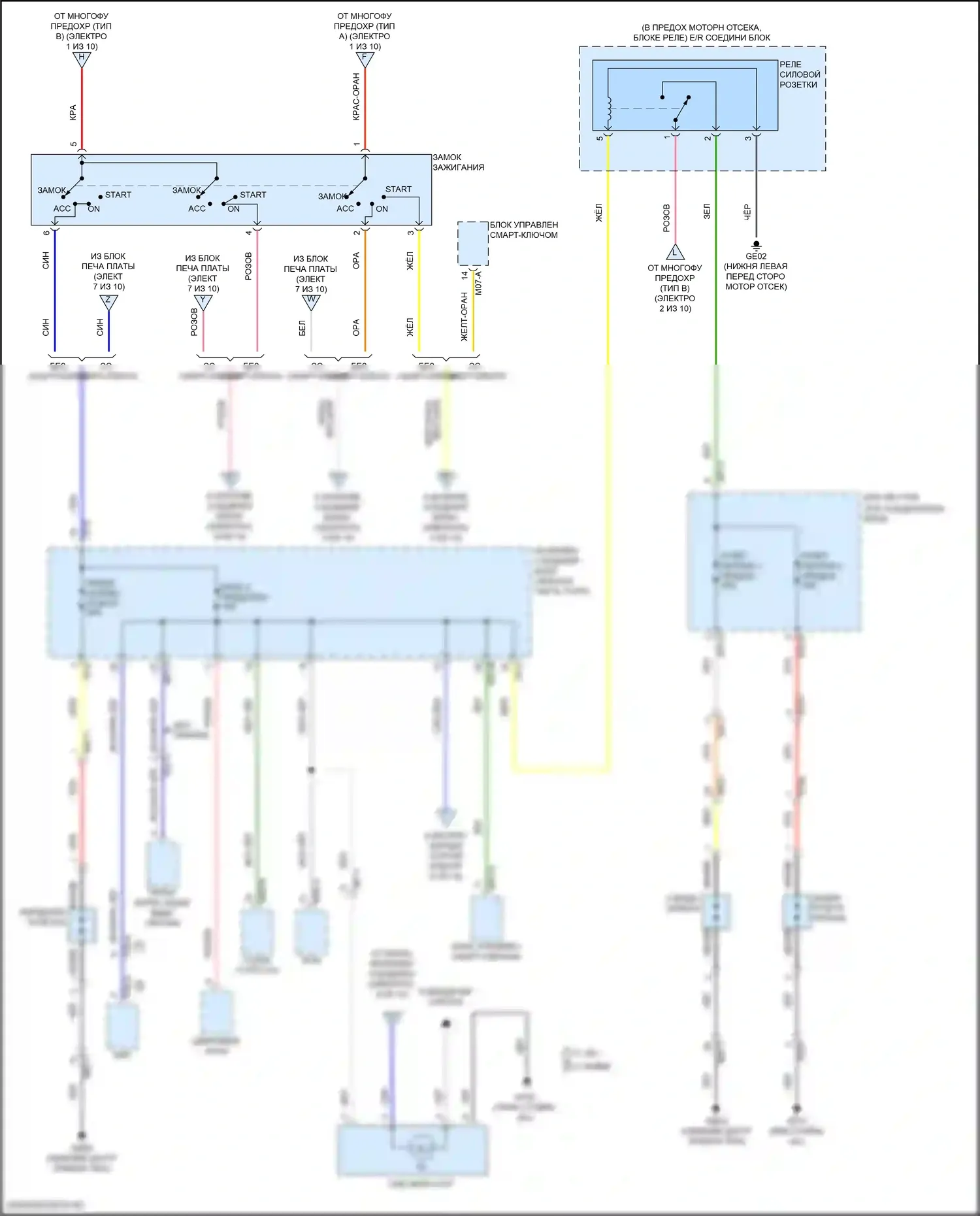 Sonata Hyundai VII рестайлинг (2017-2019): Электросхема блока предохранителей реле, кроме гибридного (4 из 10) 