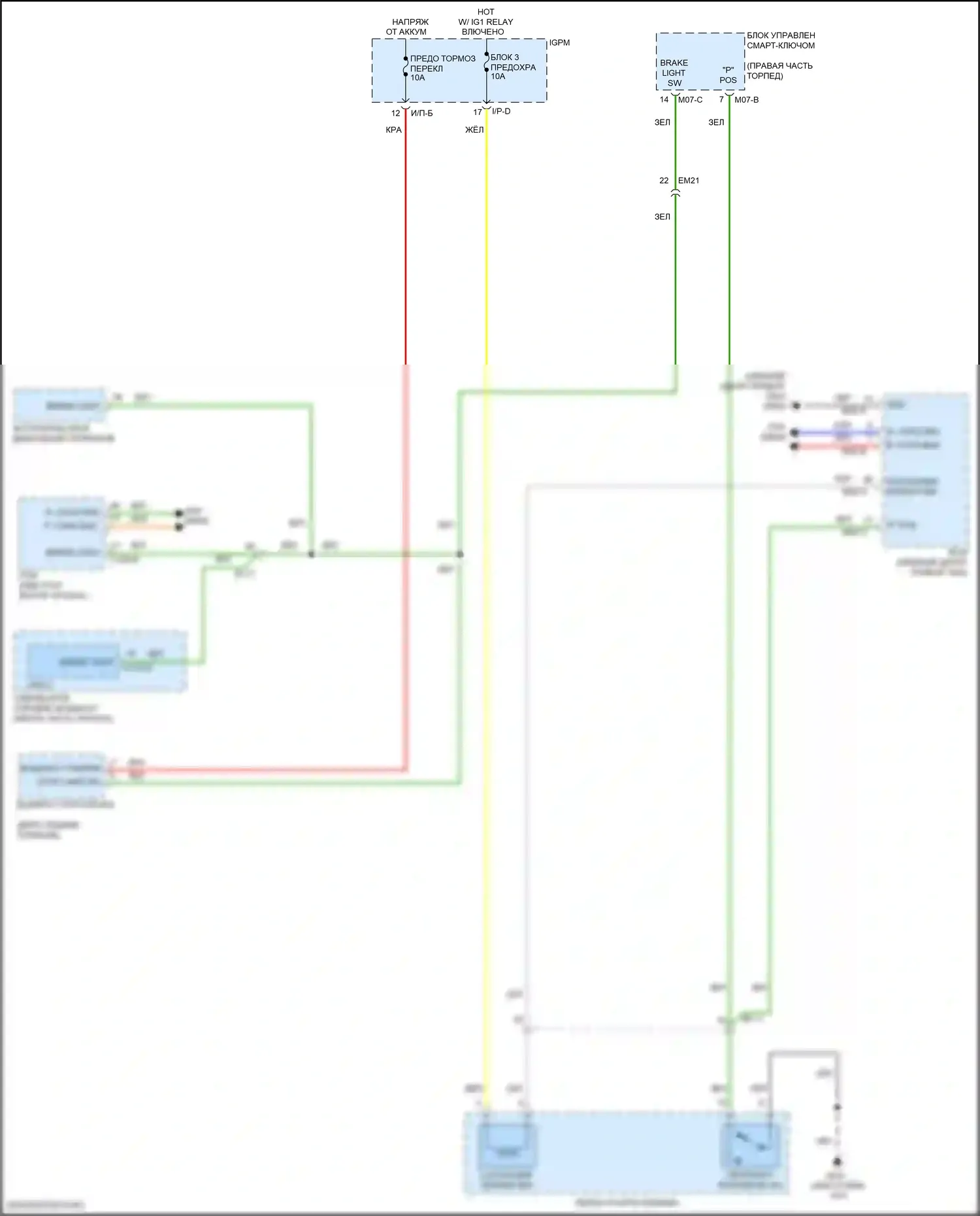 Sonata Hyundai VII рестайлинг (2017-2019): Электросхема блокировки селектора, гибридная 