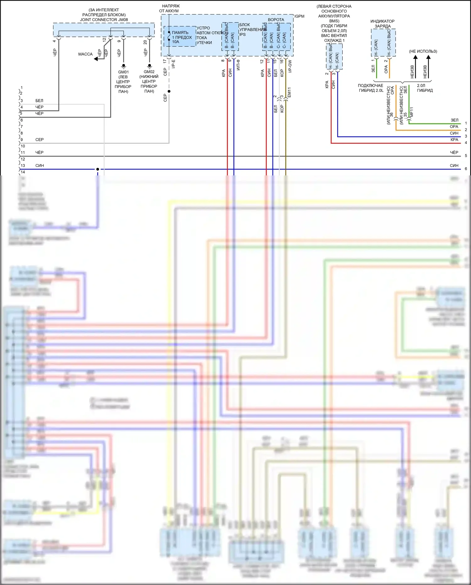 Sonata Hyundai VII рестайлинг (2017-2019): Can шина электросхема, гибридная (1 из 4) 