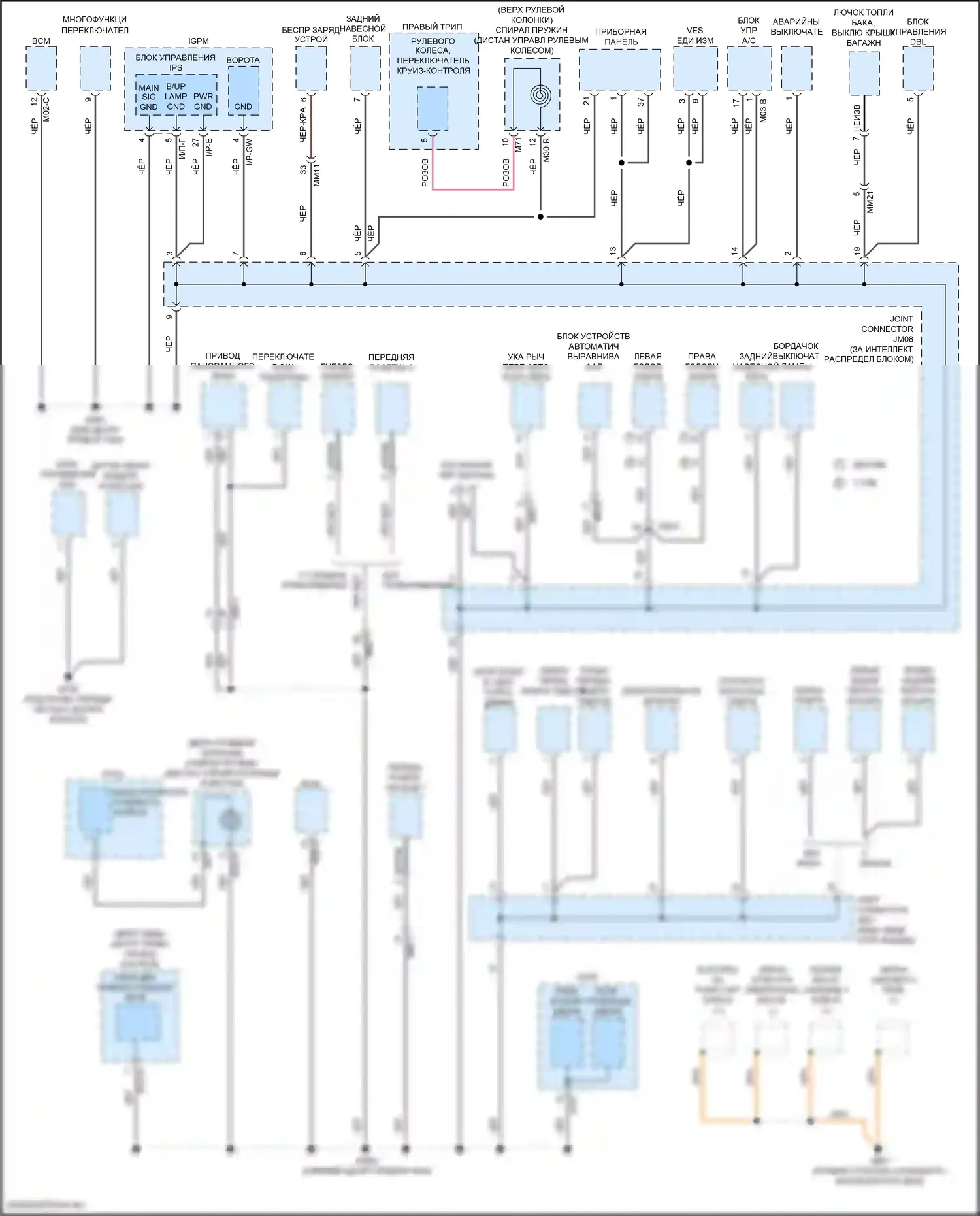 Sonata Hyundai VII рестайлинг (2017-2019): 2.0л гибрид, электросхема точек подключения масс (1 из 4) 