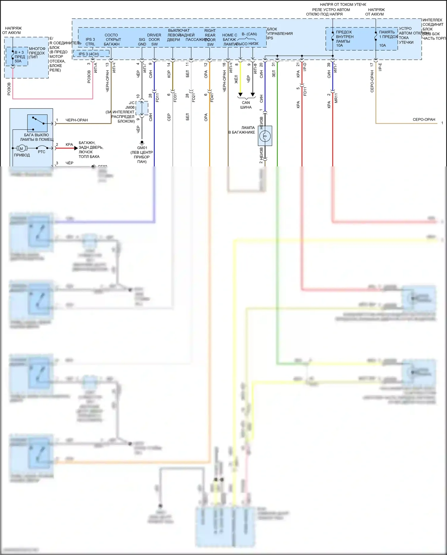Sonata Hyundai VII рестайлинг (2017-2019): Электросхема освещения салона, кроме гибридной (1 из 2) 
