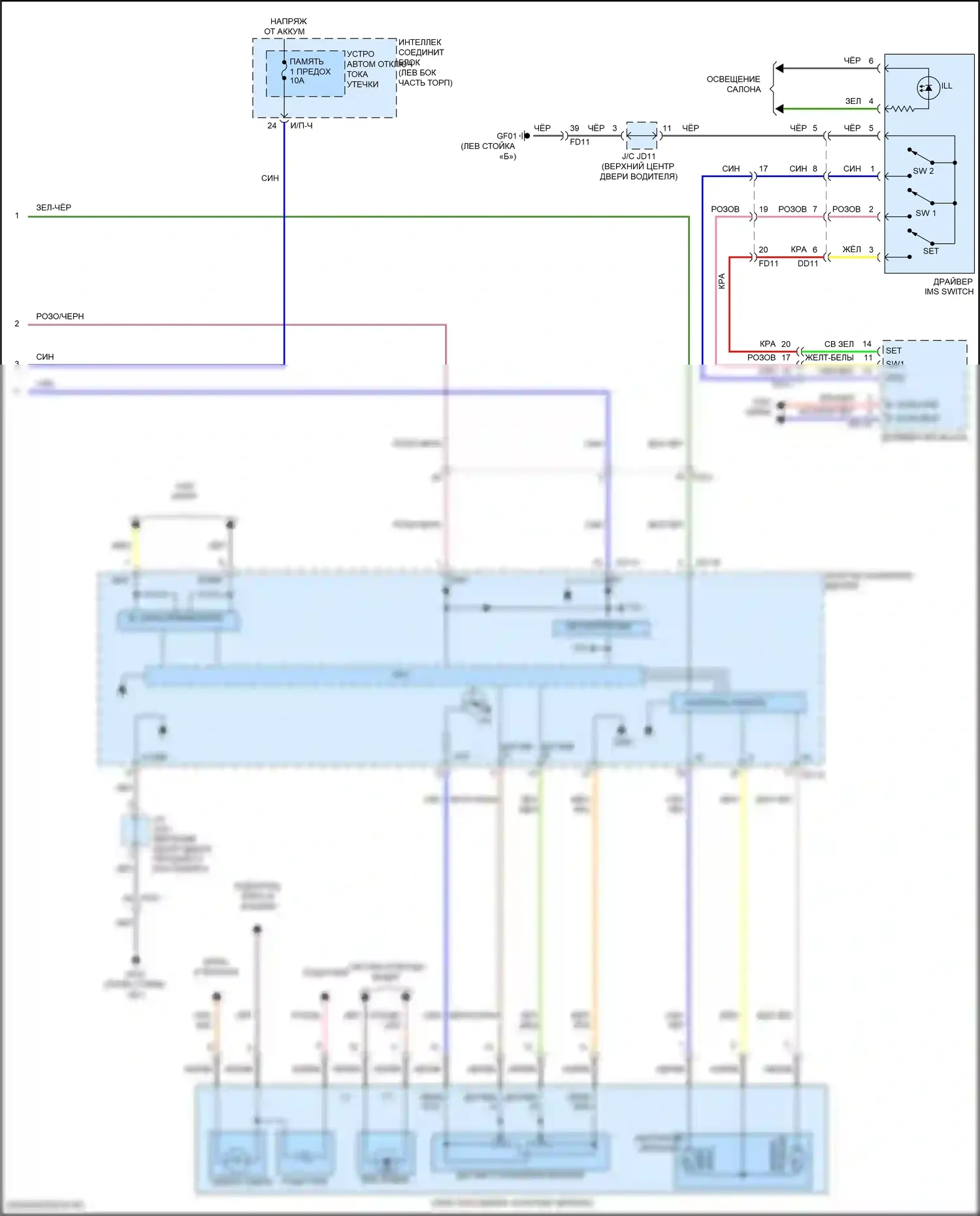 Sonata Hyundai VII рестайлинг (2017-2019): Электросхема памяти зеркал, кроме гибридной (2 из 2) 