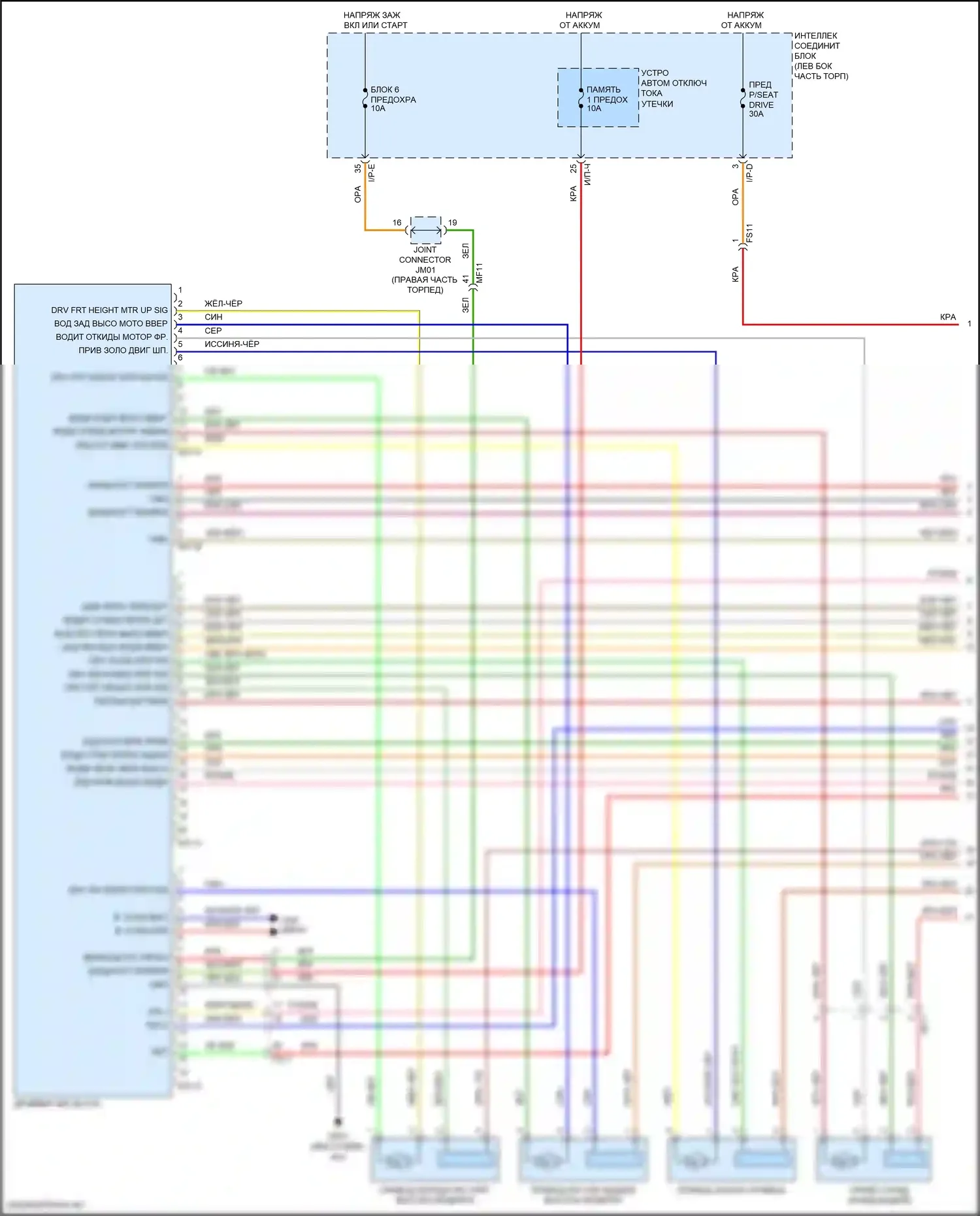 Sonata Hyundai VII рестайлинг (2017-2019): Электросхема сиденья водителя, кроме гибридного (1 из 2) 