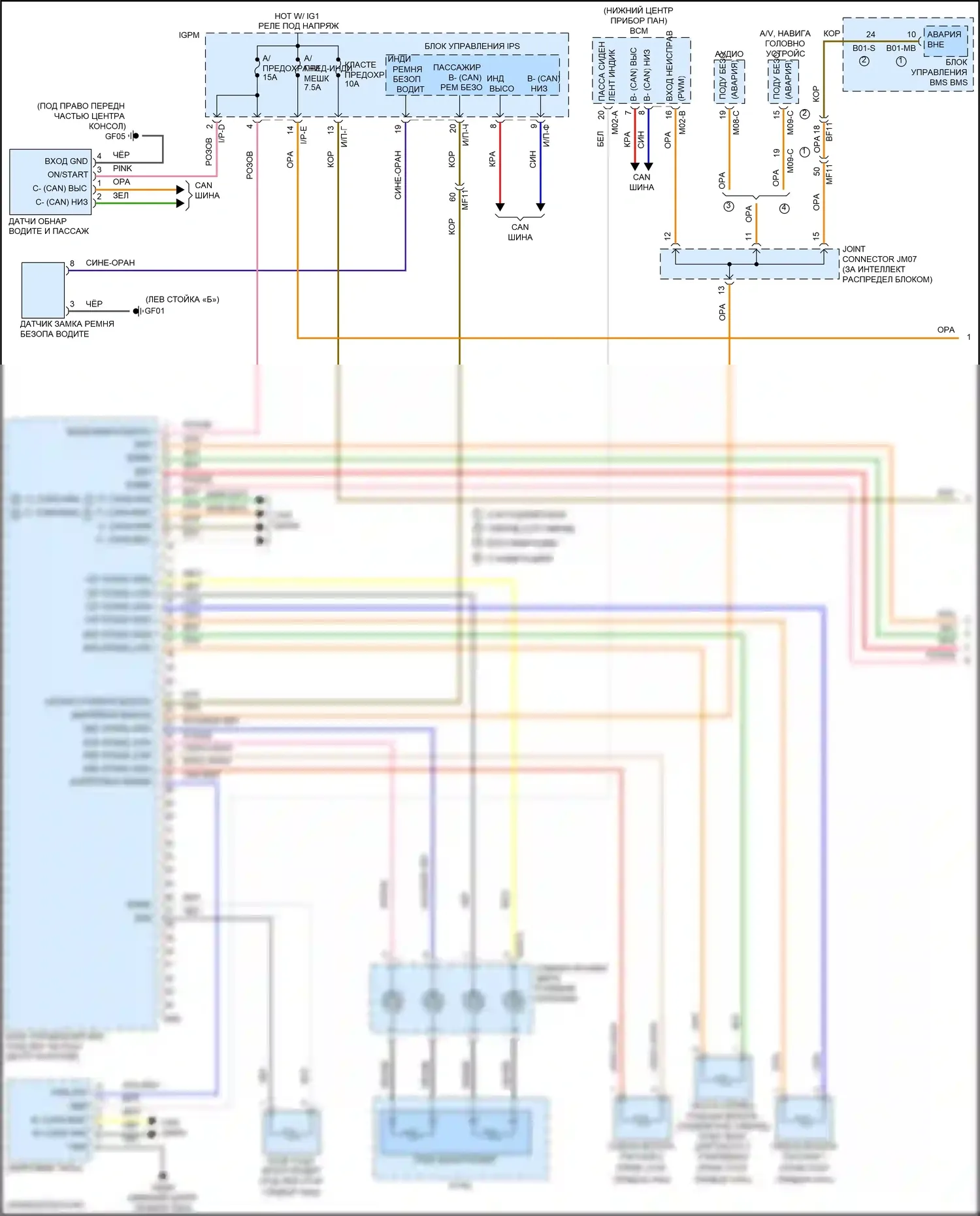 Sonata Hyundai VII рестайлинг (2017-2019): Электросхема подушек безопасности, гибридная (1 из 2) 