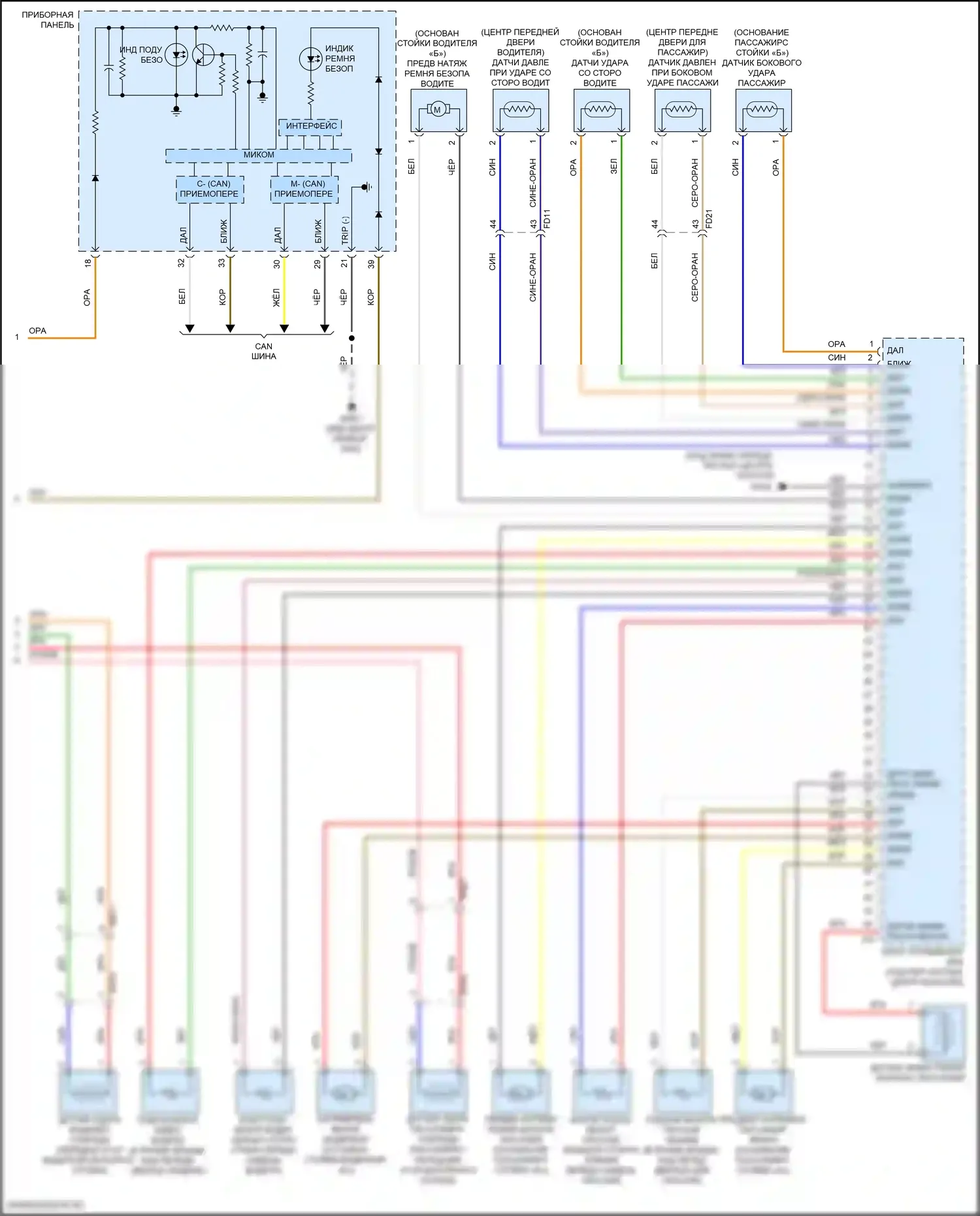 Sonata Hyundai VII рестайлинг (2017-2019): Электросхема подушек безопасности, гибридная (2 из 2) 