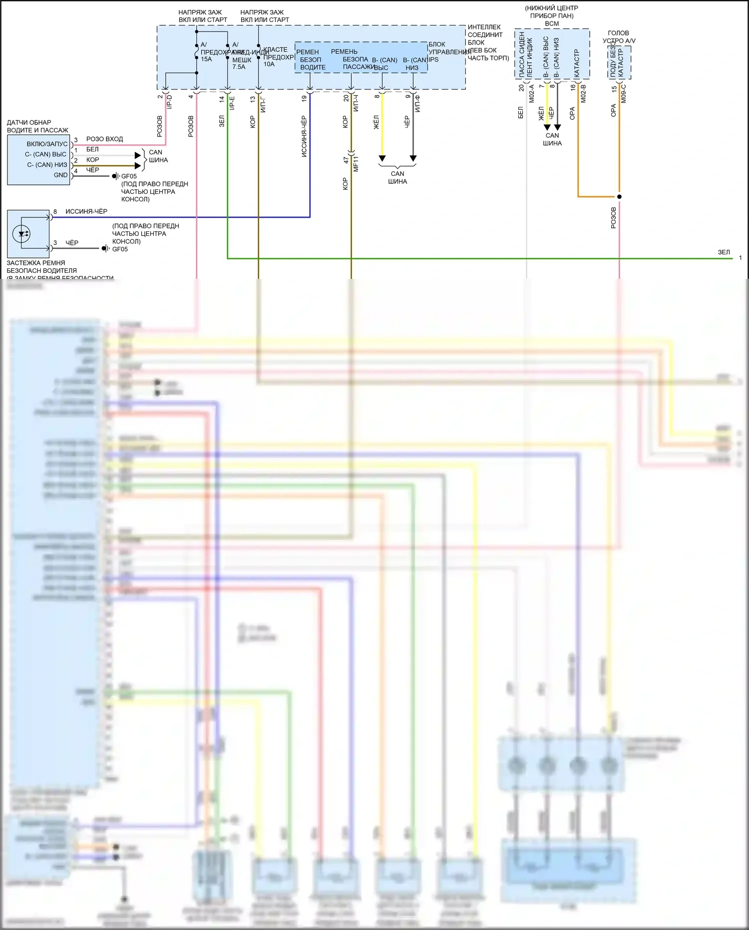 Sonata Hyundai VII рестайлинг (2017-2019): Электросхема подушек безопасности, кроме гибридной (1 из 2) 
