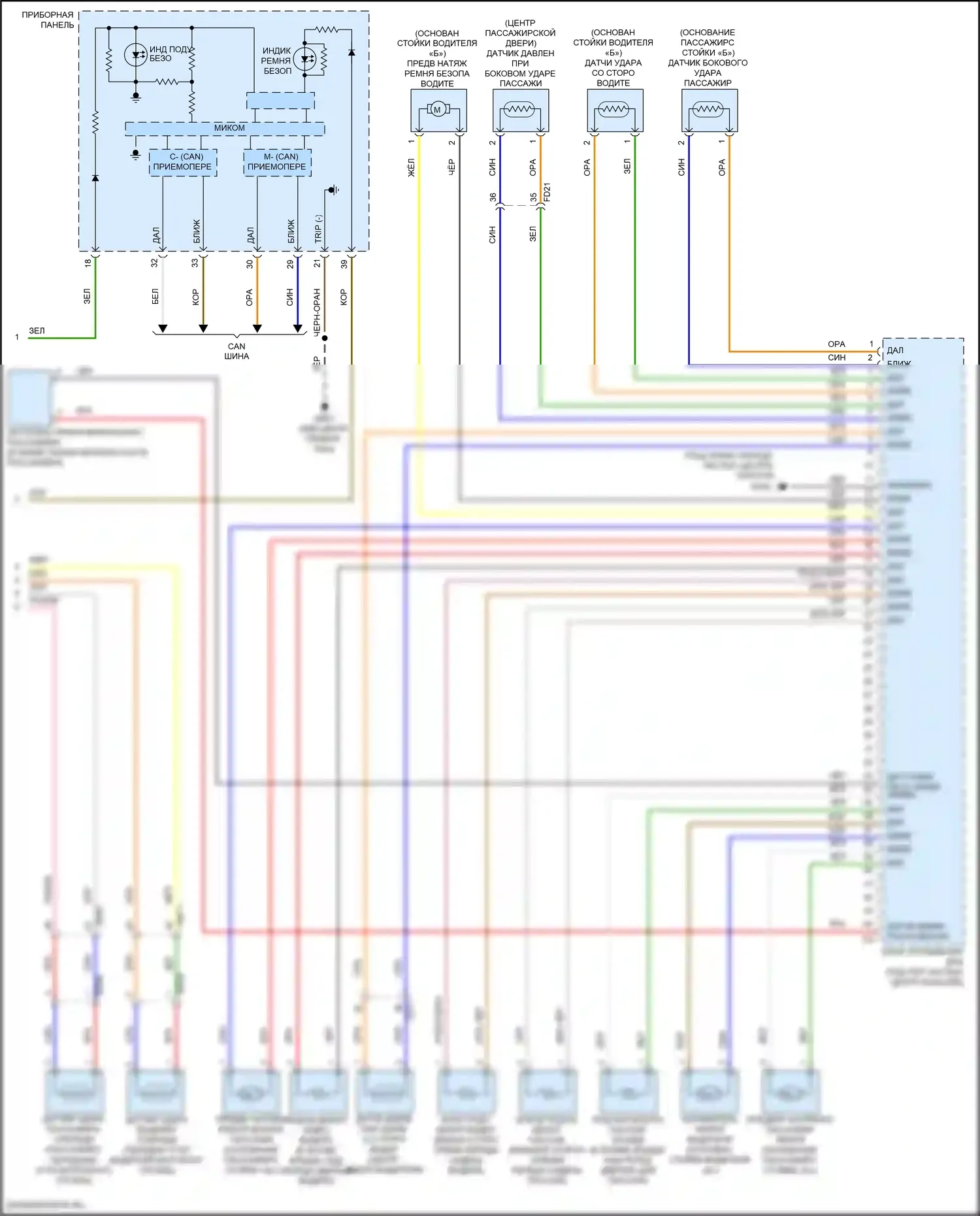 Sonata Hyundai VII рестайлинг (2017-2019): Электросхема подушек безопасности, кроме гибридной (2 из 2) 