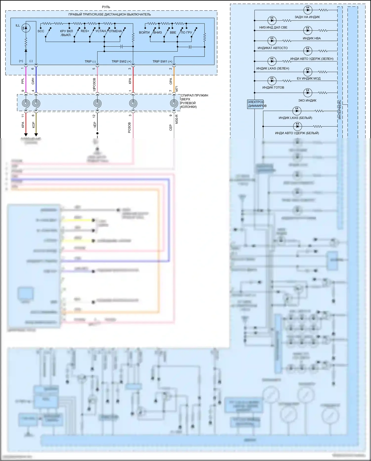 Sonata Hyundai VII рестайлинг (2017-2019): Электросхема приборной панели, гибридная (3 из 3) 