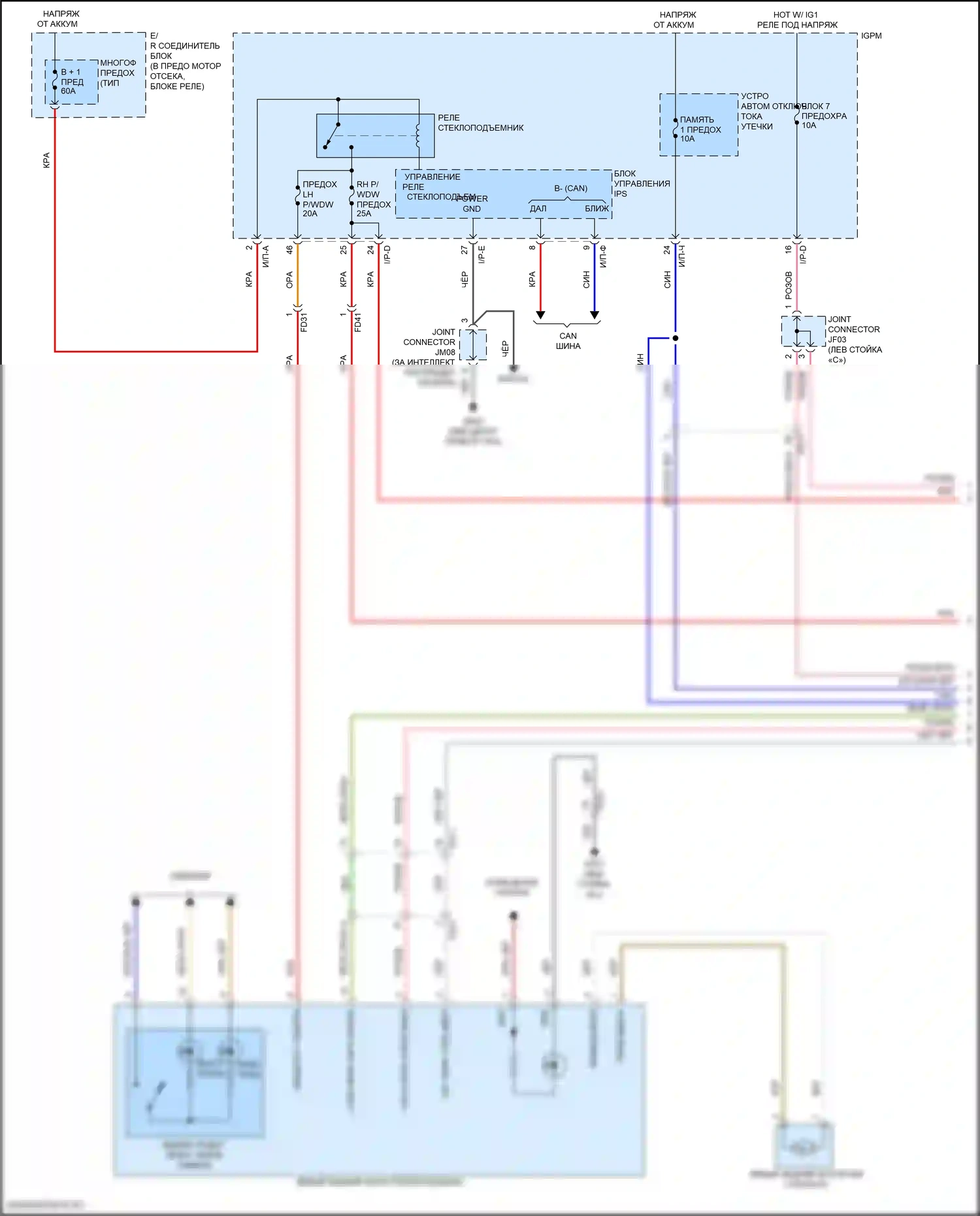 Sonata Hyundai VII рестайлинг (2017-2019): Электросхема стеклоподъемников, гибрид с ims, с автоматическим включением/выключением водителя/пассажира и стеклоподъемниками безопасности (1 из 3) 