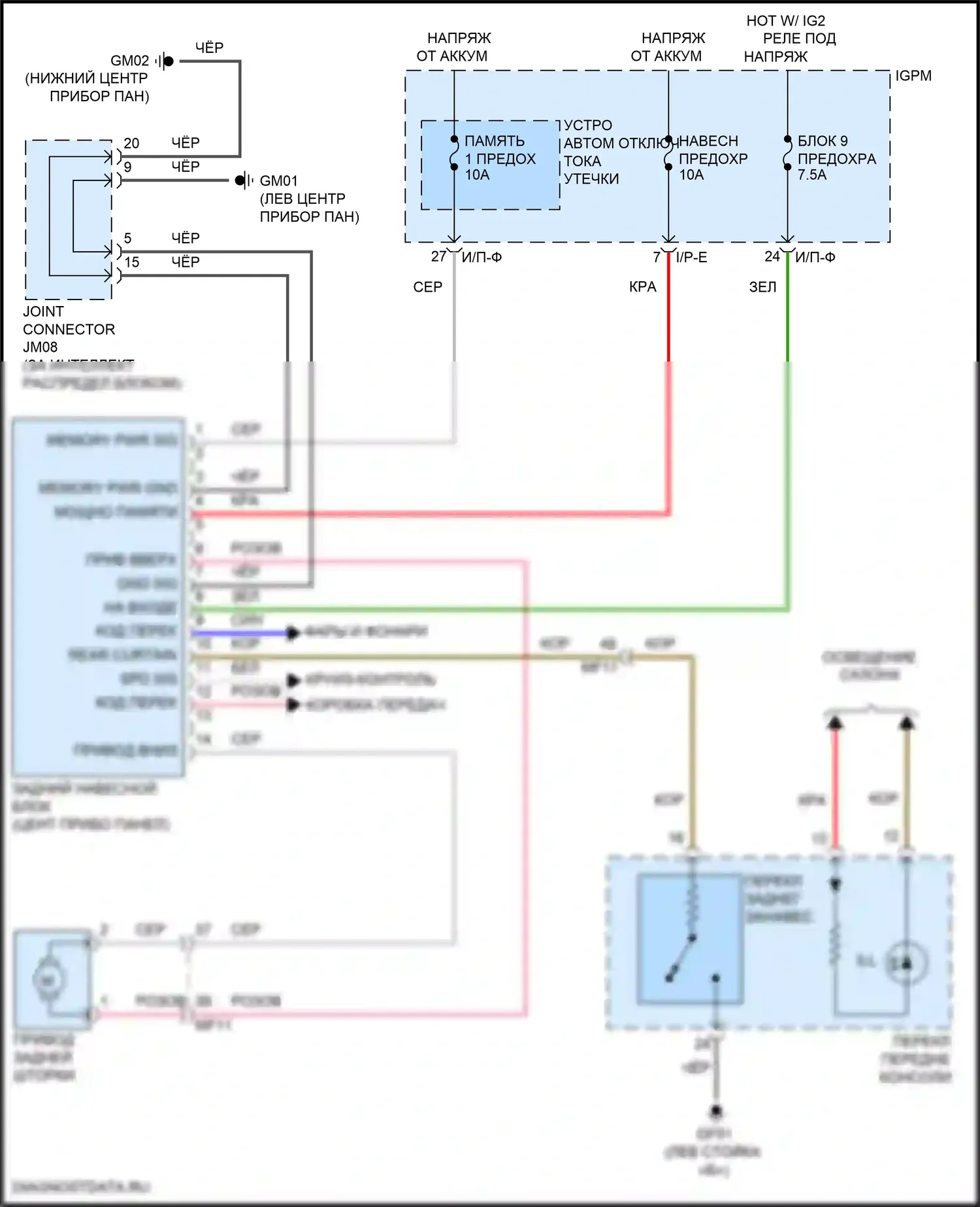 Sonata Hyundai VII рестайлинг (2017-2019): Электросхема заднего занавеса, гибрид 