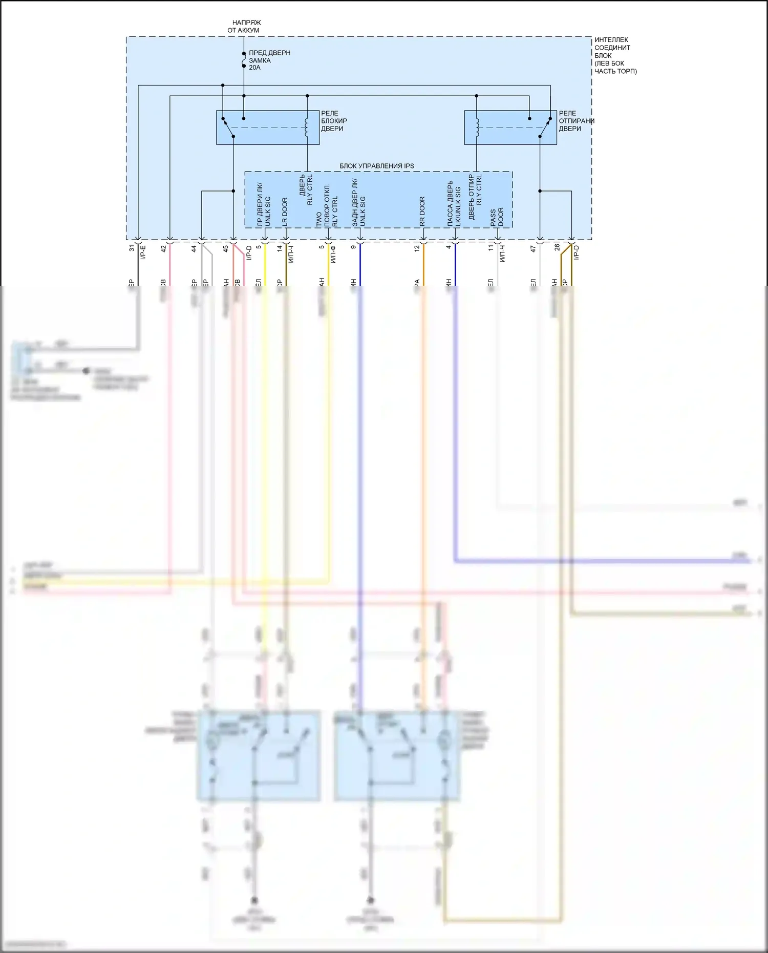 Sonata Hyundai VII рестайлинг (2017-2019): Электросхема центрального замка, за исключением гибридного без ims (2 из 3) 