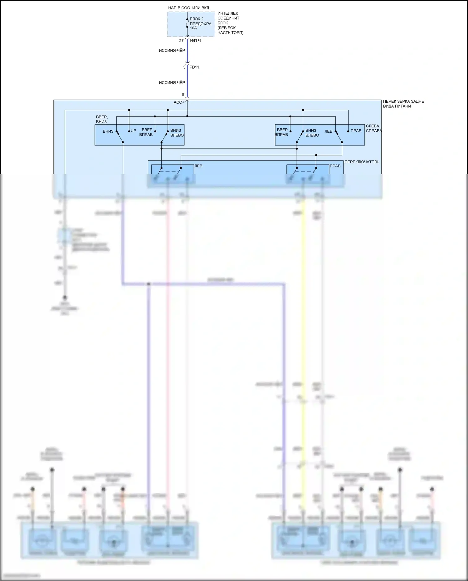 Sonata Hyundai VII рестайлинг (2017-2019): Управление зеркалами заднего вида электросхема, за исключением гибридной 