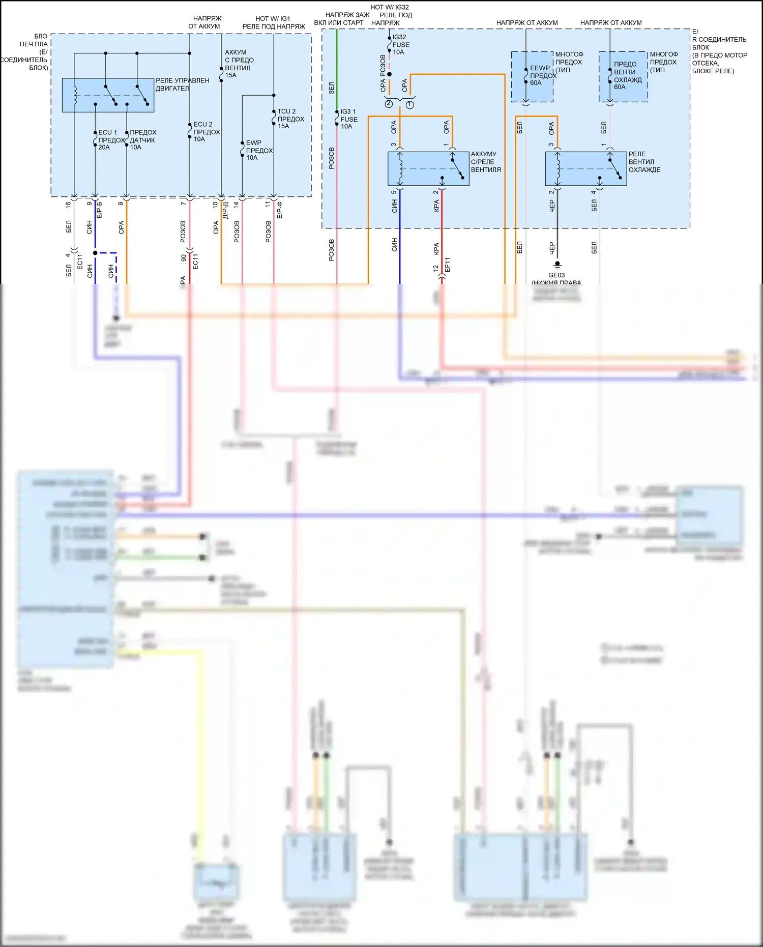 Sonata Hyundai VII рестайлинг (2017-2019): 2.0л гибрид, электросхема вентилятора охлаждения (1 из 2) 