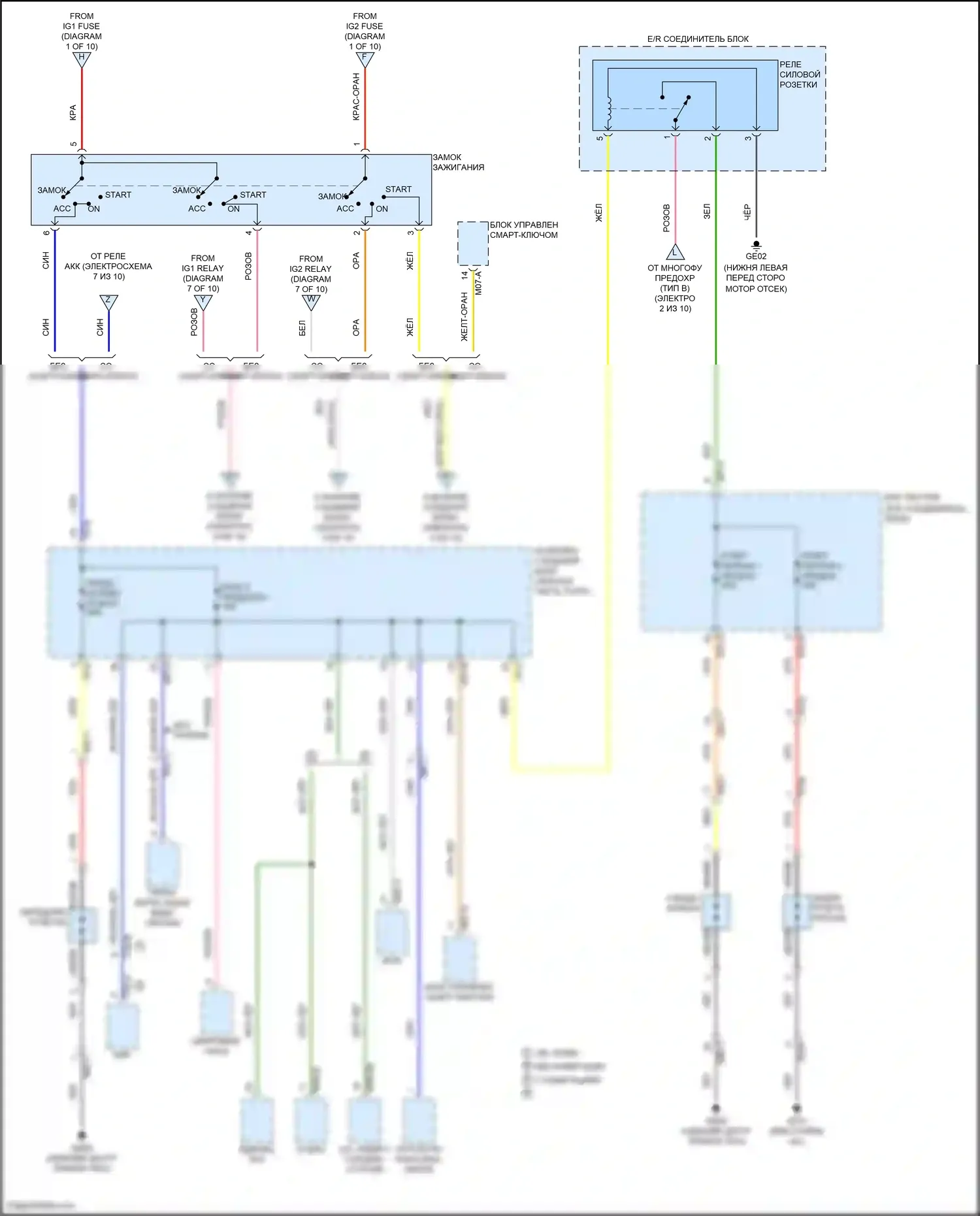 Sonata Hyundai VII (2014-2017): Электросхема блока предохранителей реле, кроме гибридного (4 из 10) 