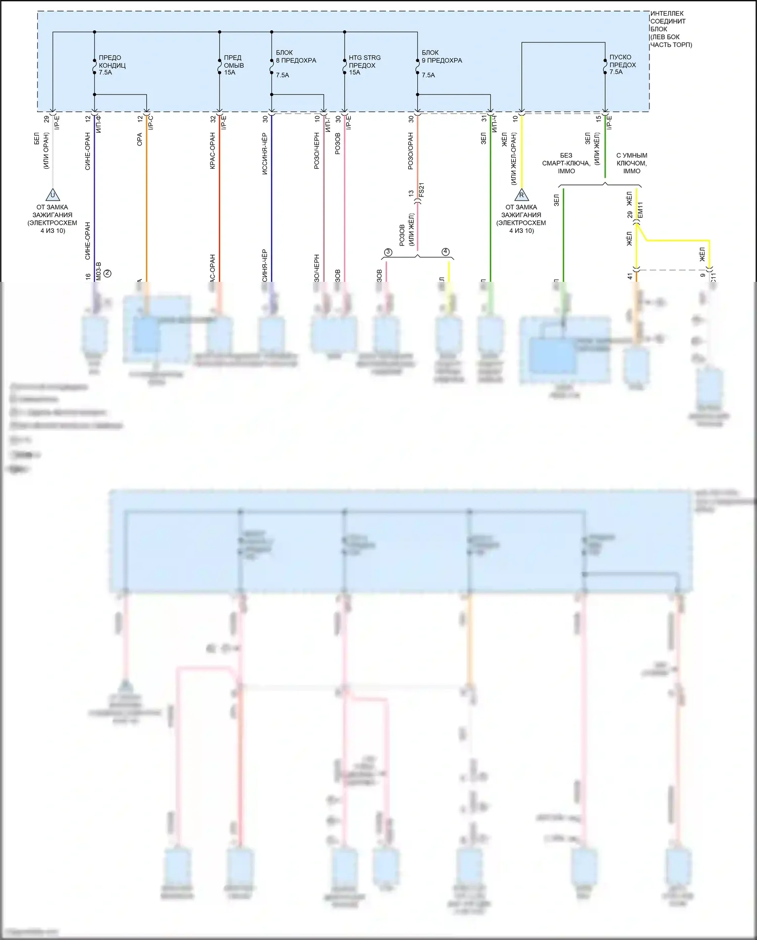 Sonata Hyundai VII (2014-2017): Электросхема блока предохранителей реле, кроме гибридного (5 из 10) 