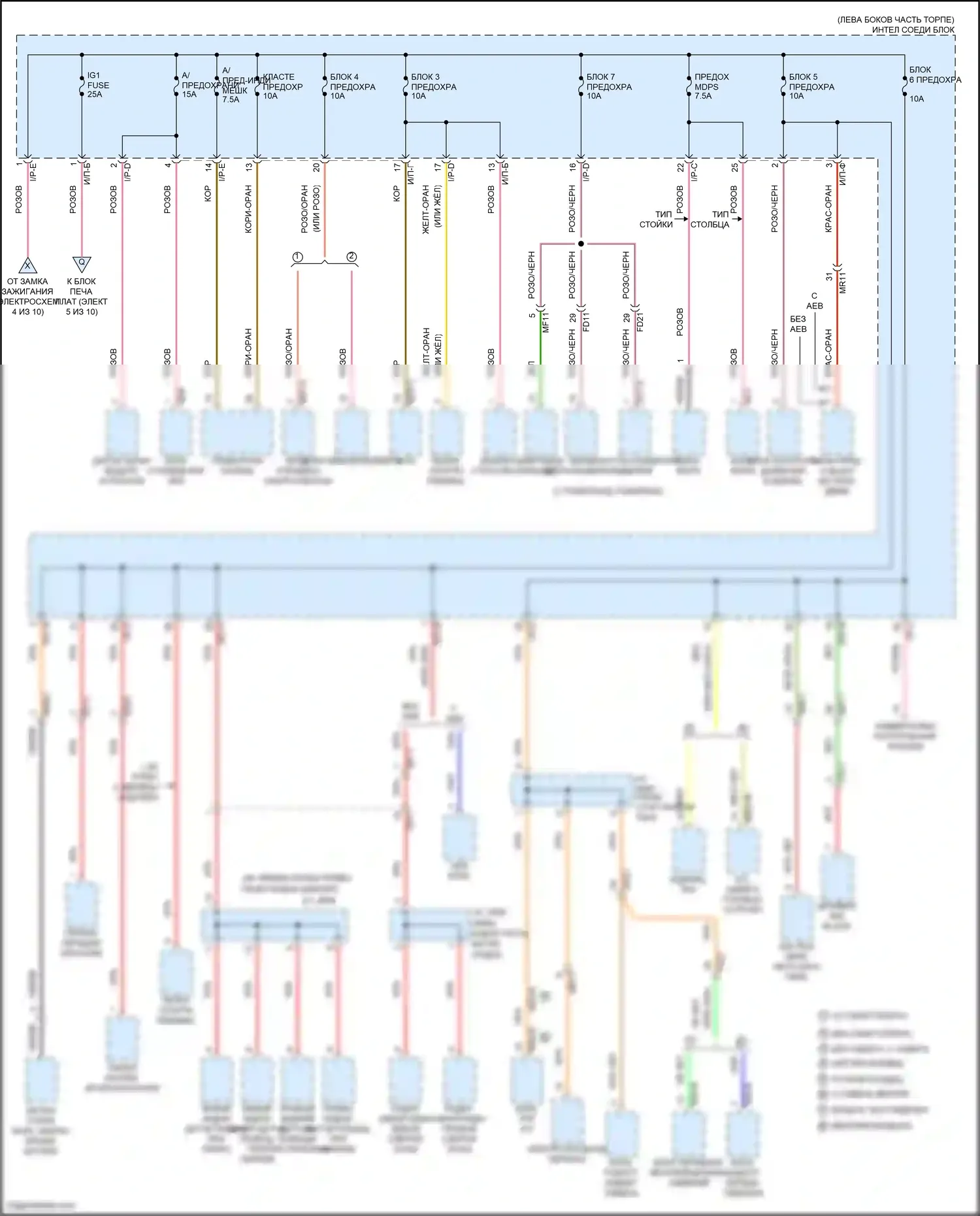 Sonata Hyundai VII (2014-2017): Электросхема блока предохранителей реле, кроме гибридного (6 из 10) 