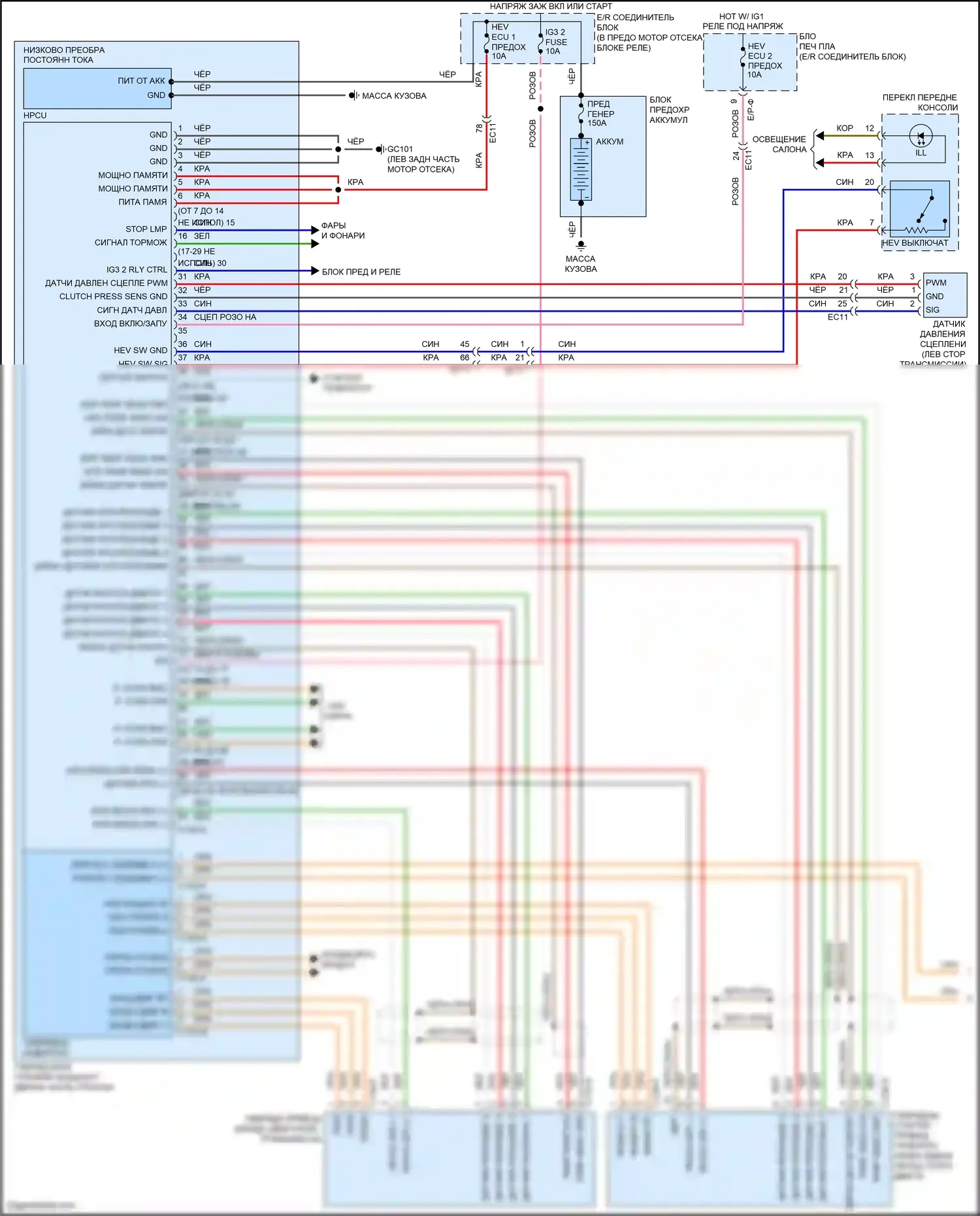 Sonata Hyundai VII (2014-2017): Электросхема двигателя 2.0л подключаемый гибрид, электросхема гибридного управления (1 из 8) 