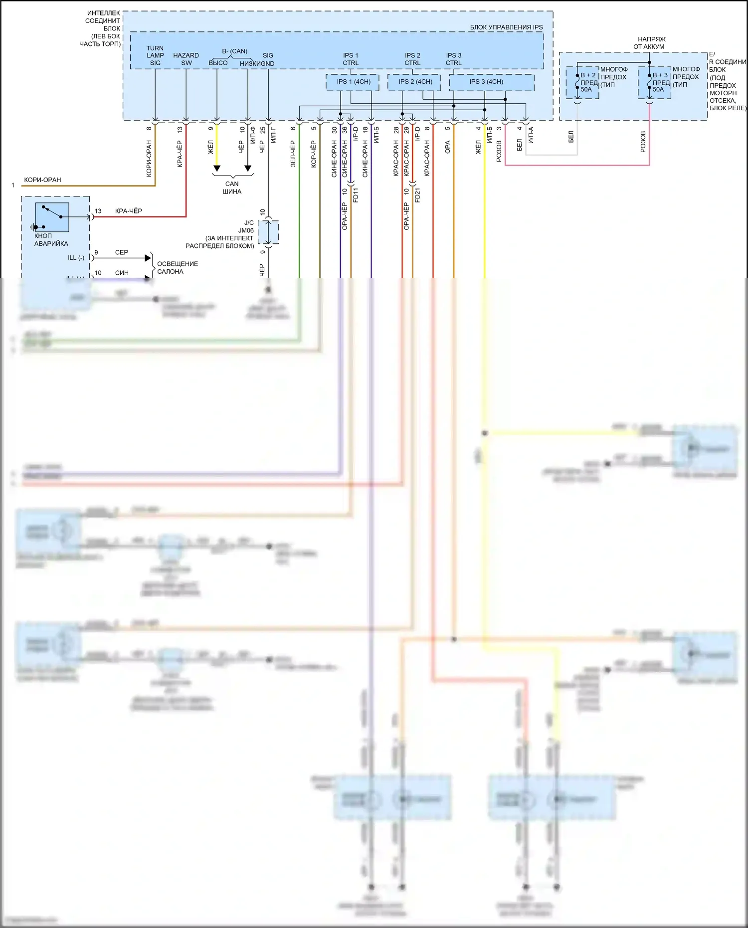 Sonata Hyundai VII (2014-2017): Электросхема фар и фонарей, за исключением гибридных (3 из 3) 