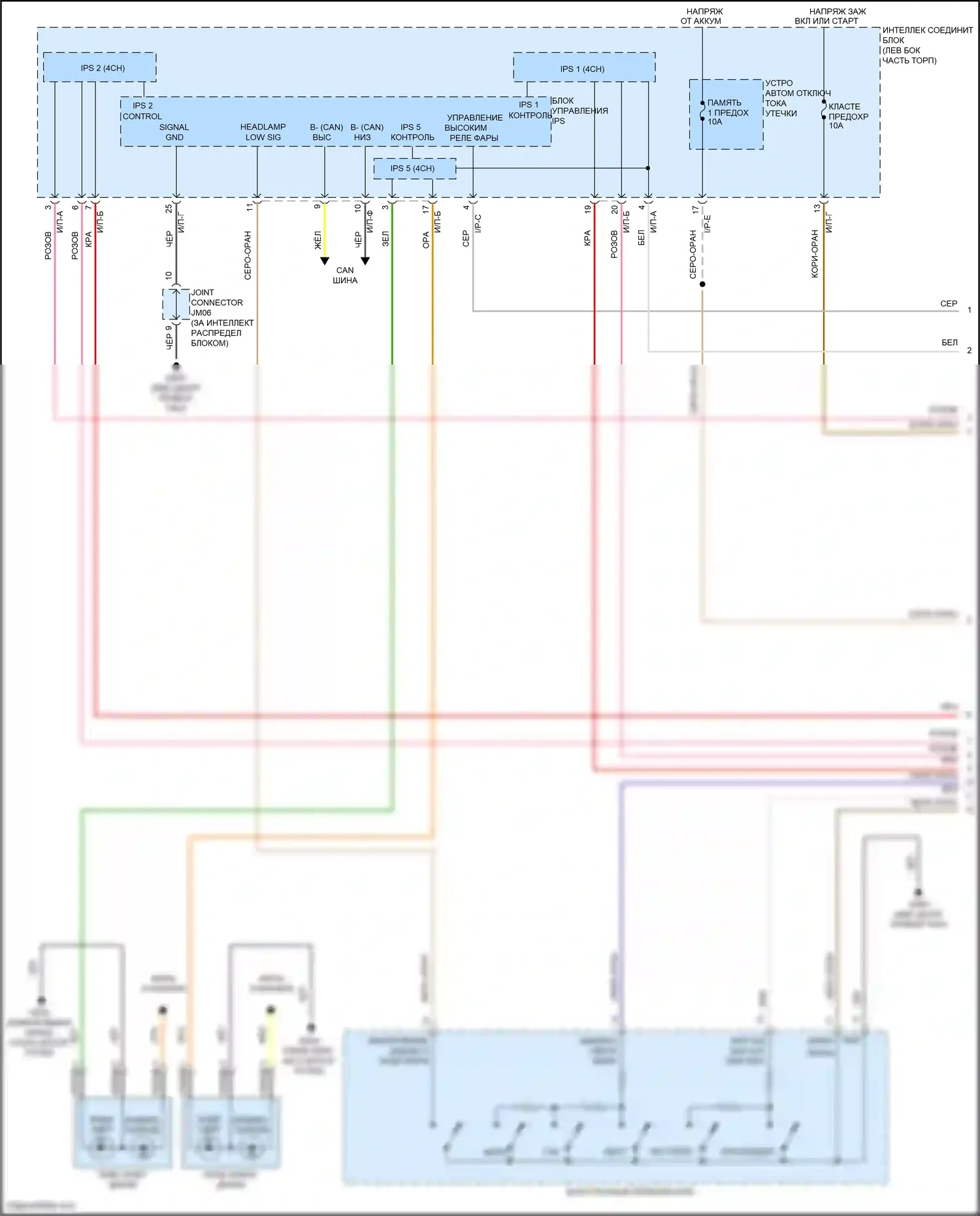 Sonata Hyundai VII (2014-2017): Электросхема автоламп, кроме гибридной (1 из 2) 