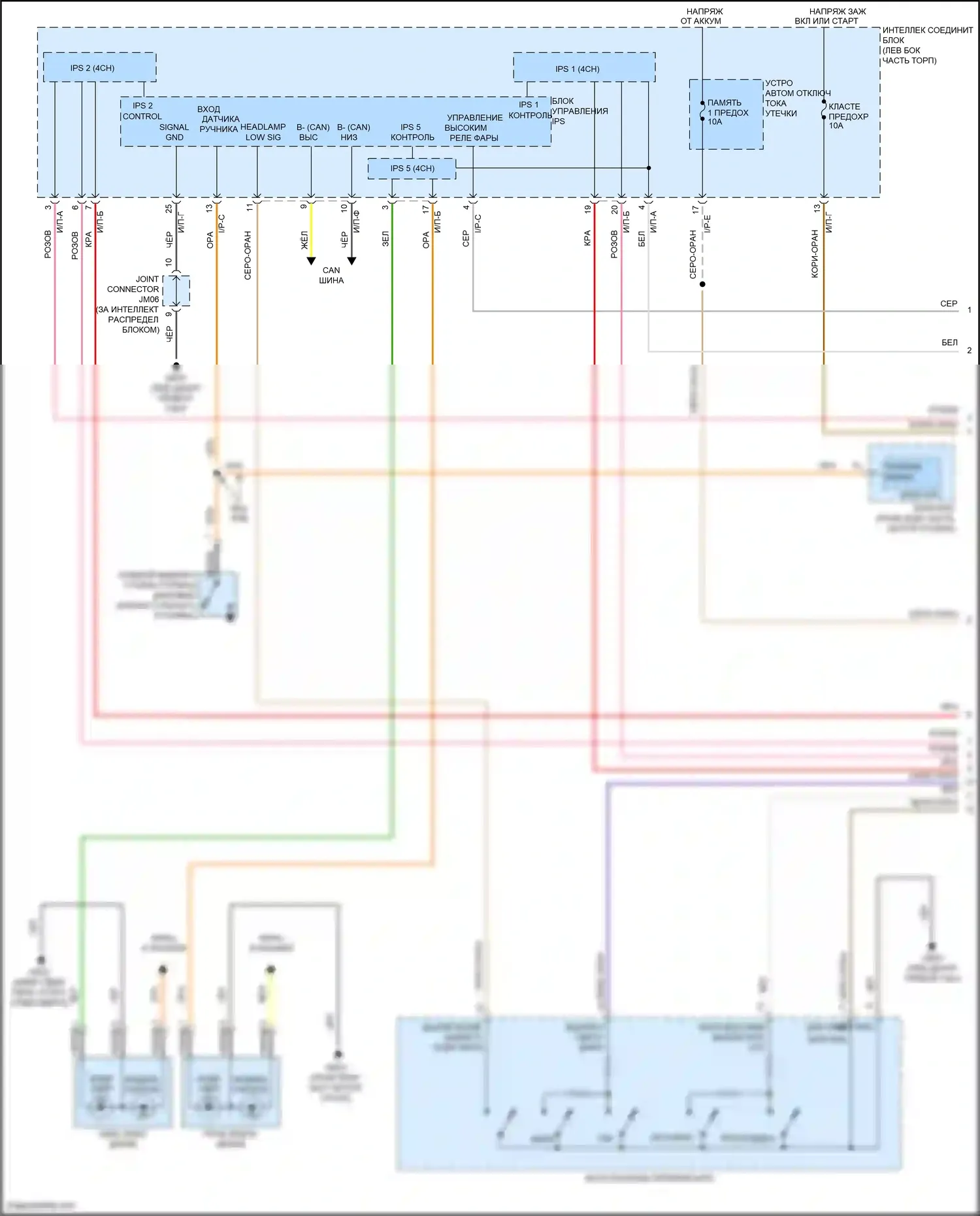 Sonata Hyundai VII (2014-2017): Электросхема фар, кроме гибридной (1 из 2) 