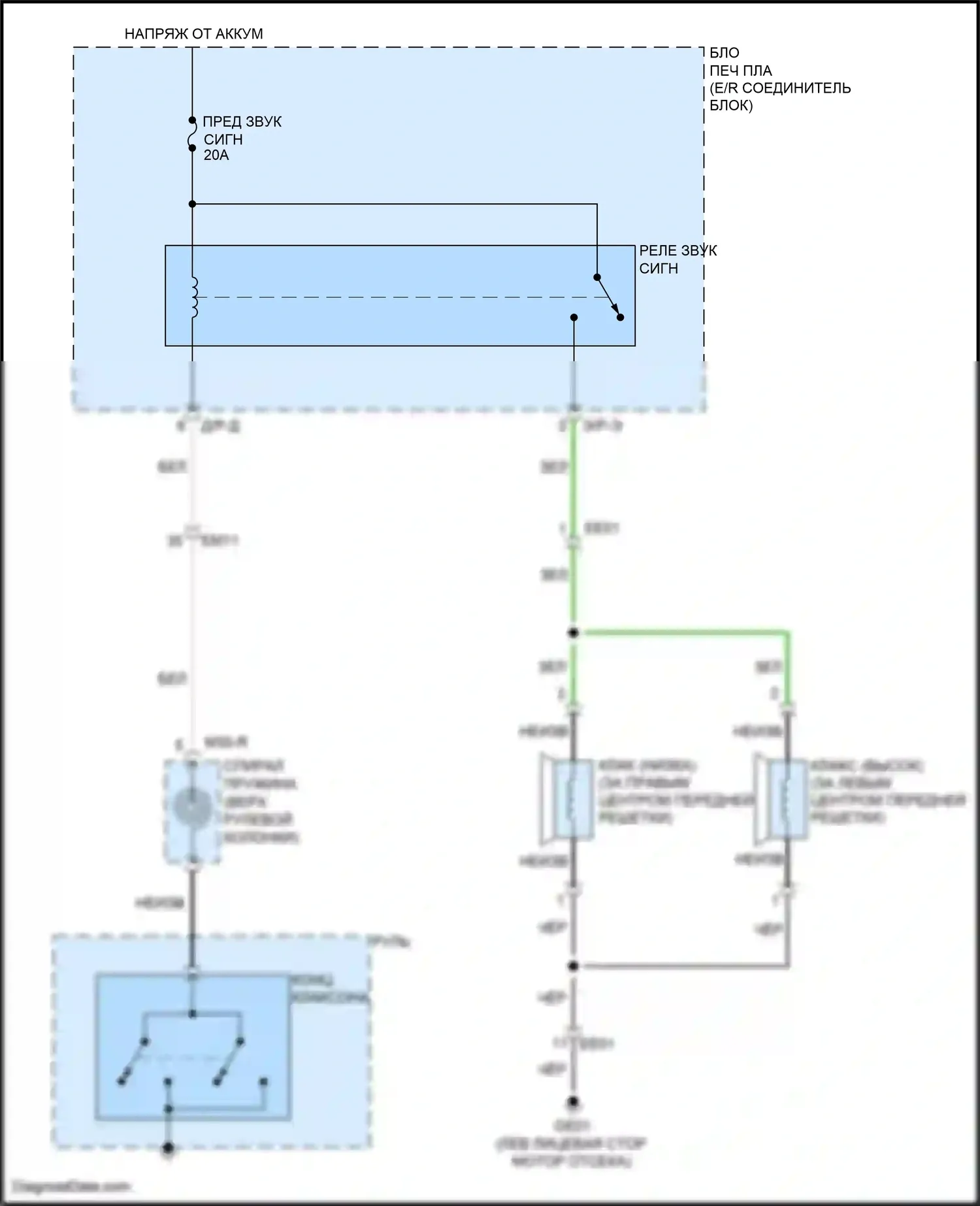 Sonata Hyundai VII (2014-2017): Электросхема клаксона, гибридная 