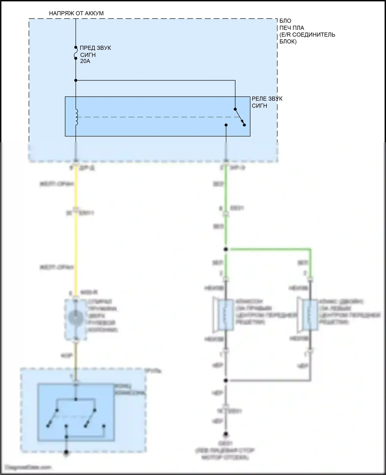 Sonata Hyundai VII (2014-2017): Электросхема клаксона, кроме гибридной 