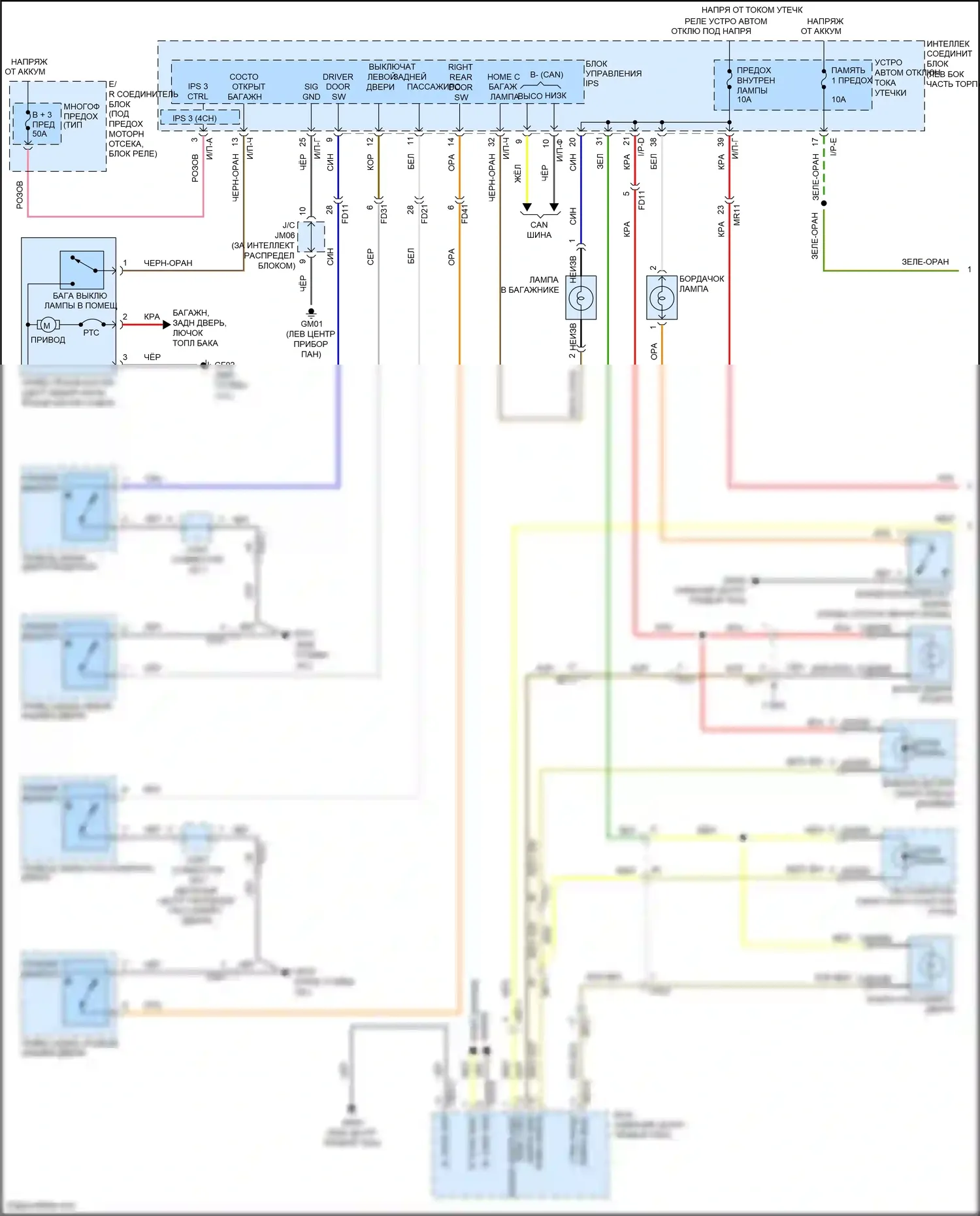 Sonata Hyundai VII (2014-2017): Электросхема освещения салона, кроме гибридной (1 из 2) 