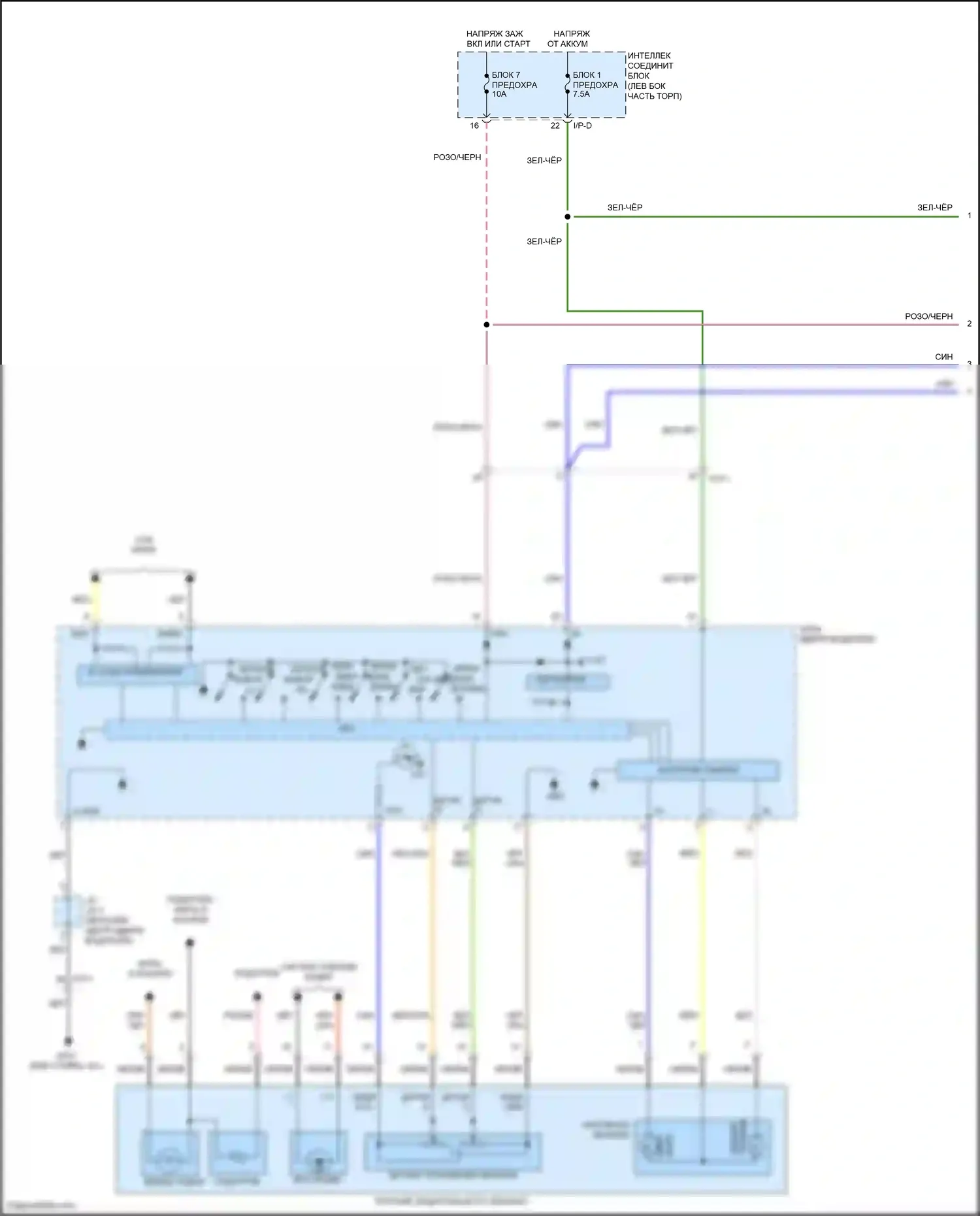 Sonata Hyundai VII (2014-2017): Электросхема памяти зеркал, кроме гибридной (1 из 2) 