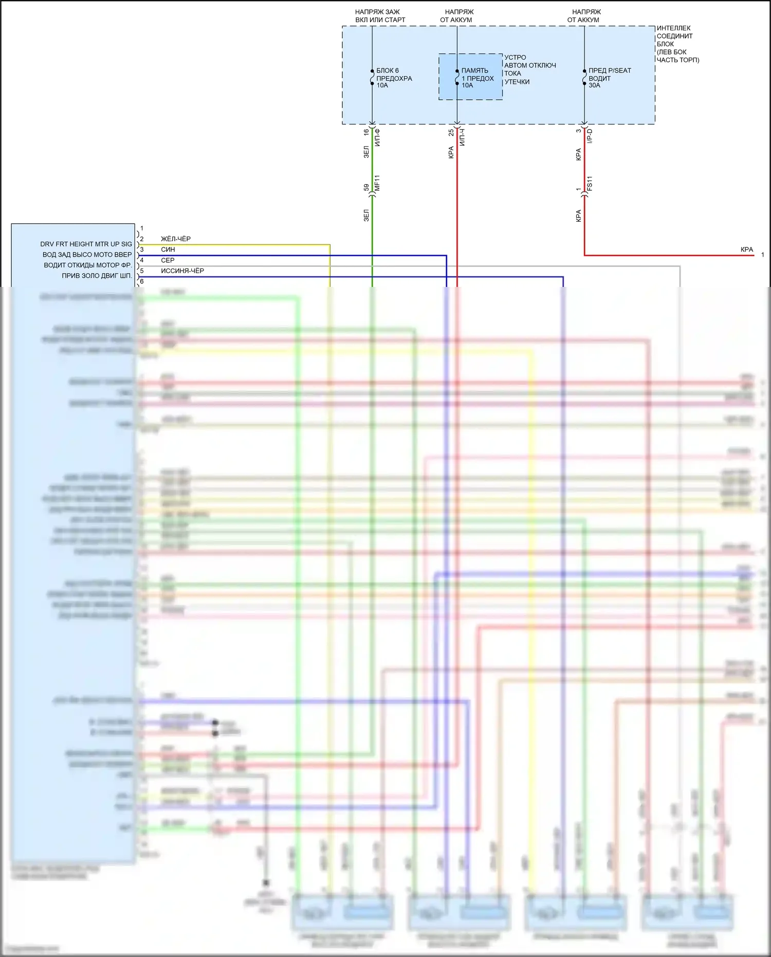 Sonata Hyundai VII (2014-2017): Электросхема сиденья водителя, кроме гибридного (1 из 2) 